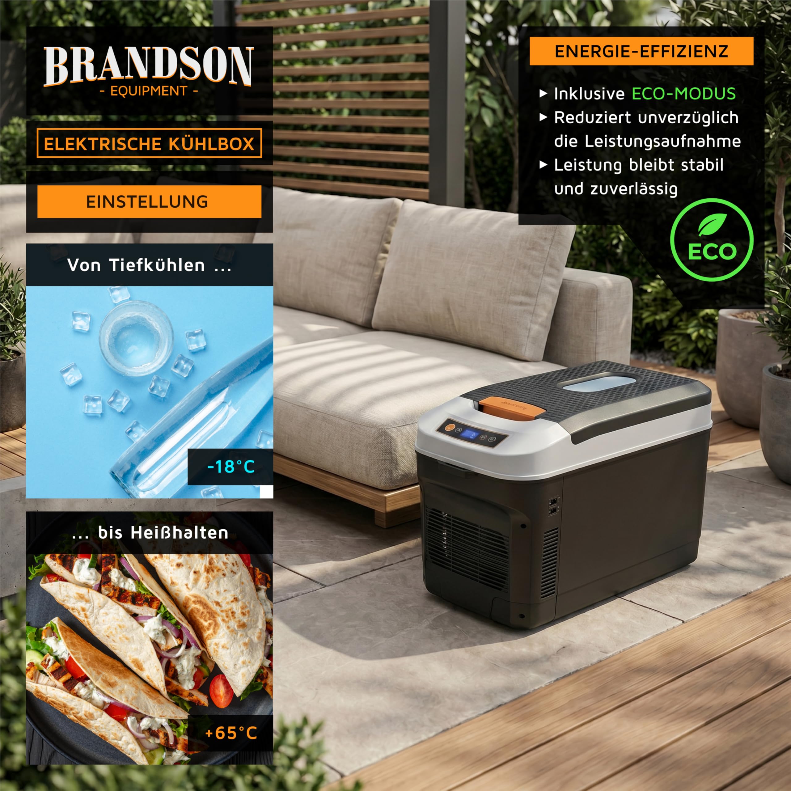 Brandson - Kühlbox 21L elektrisch – 230 V Netzspannung und 12 V KFZ Bordspannung – kühlt und wärmt – extra leiser ECO Modus – Herabkühlen ca 20°C unter der Umgebungstemperatur - Auto Wohnmobil Boot