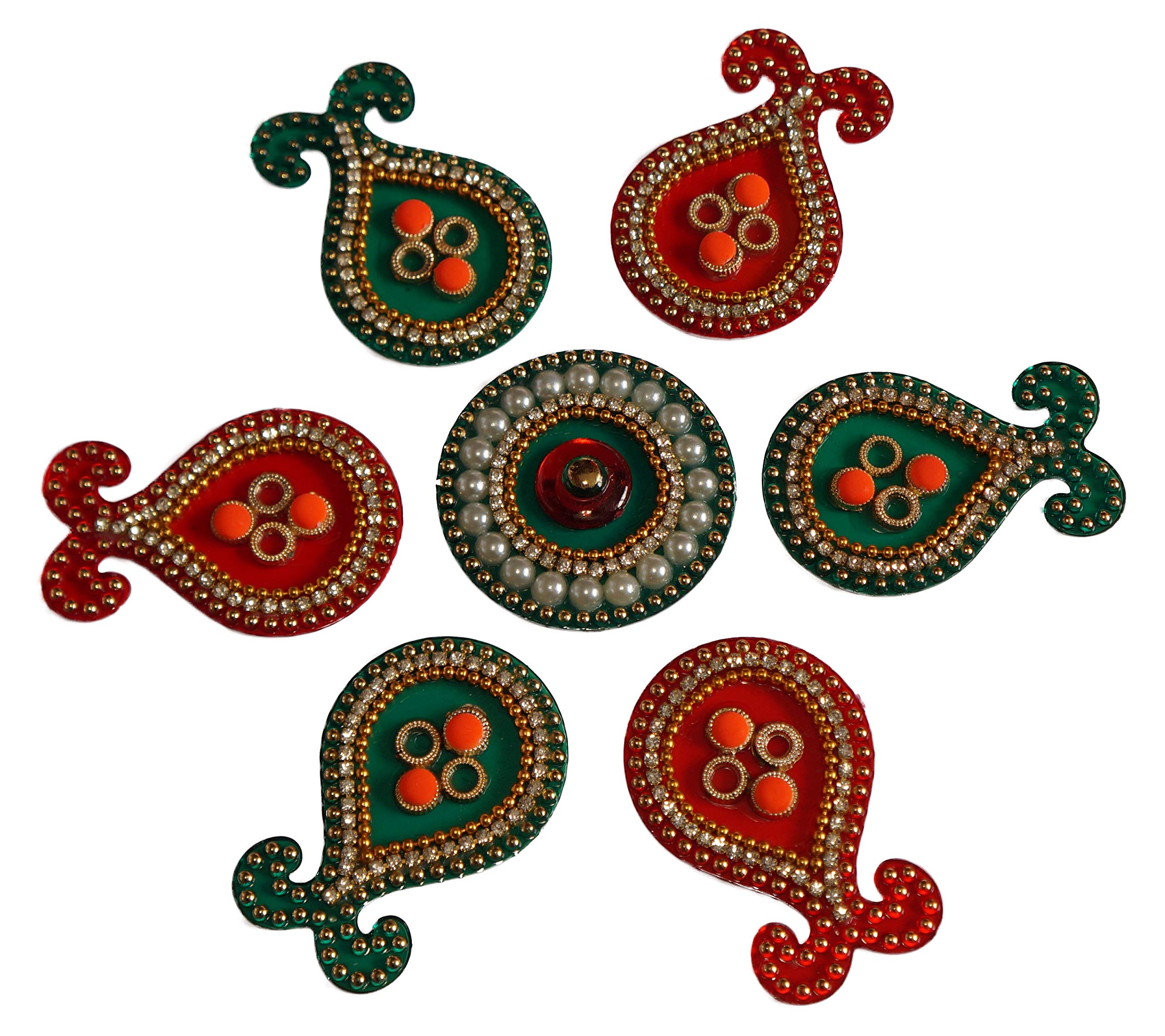 Acrylic Matka Shape Rangoli (Small) (7 pcs) Red and Green