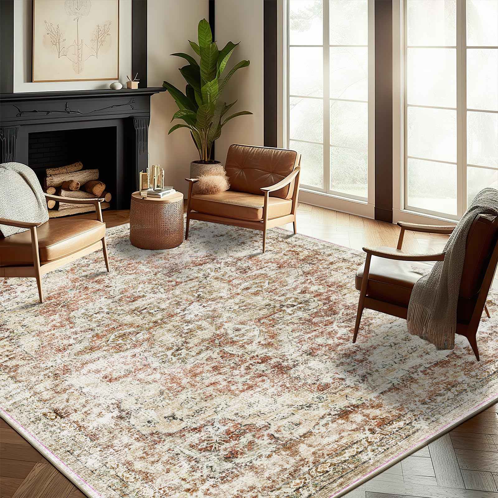champlant washable area rug 8'x10' retro boho design non-shedding non-slip easy care ideal for high traffic areas in living room bedroom office coffee table kitchen large carpet