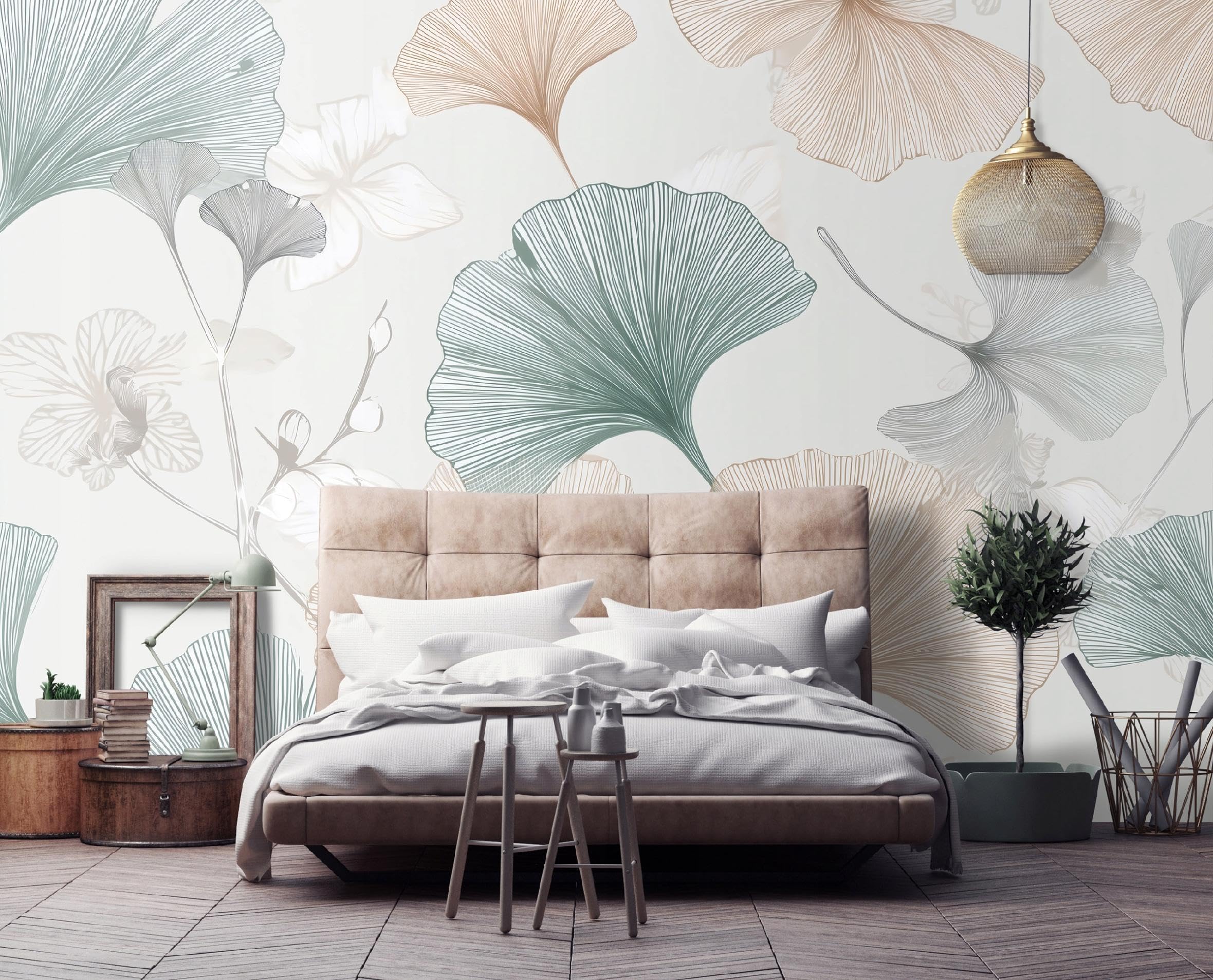 WallArena - Carta da parati fotografica - Fiori 400x280 cm - Murale fotografico - Per soggiorno e camera da letto - Effetto 3D - con Colla - Boho bianco naturale