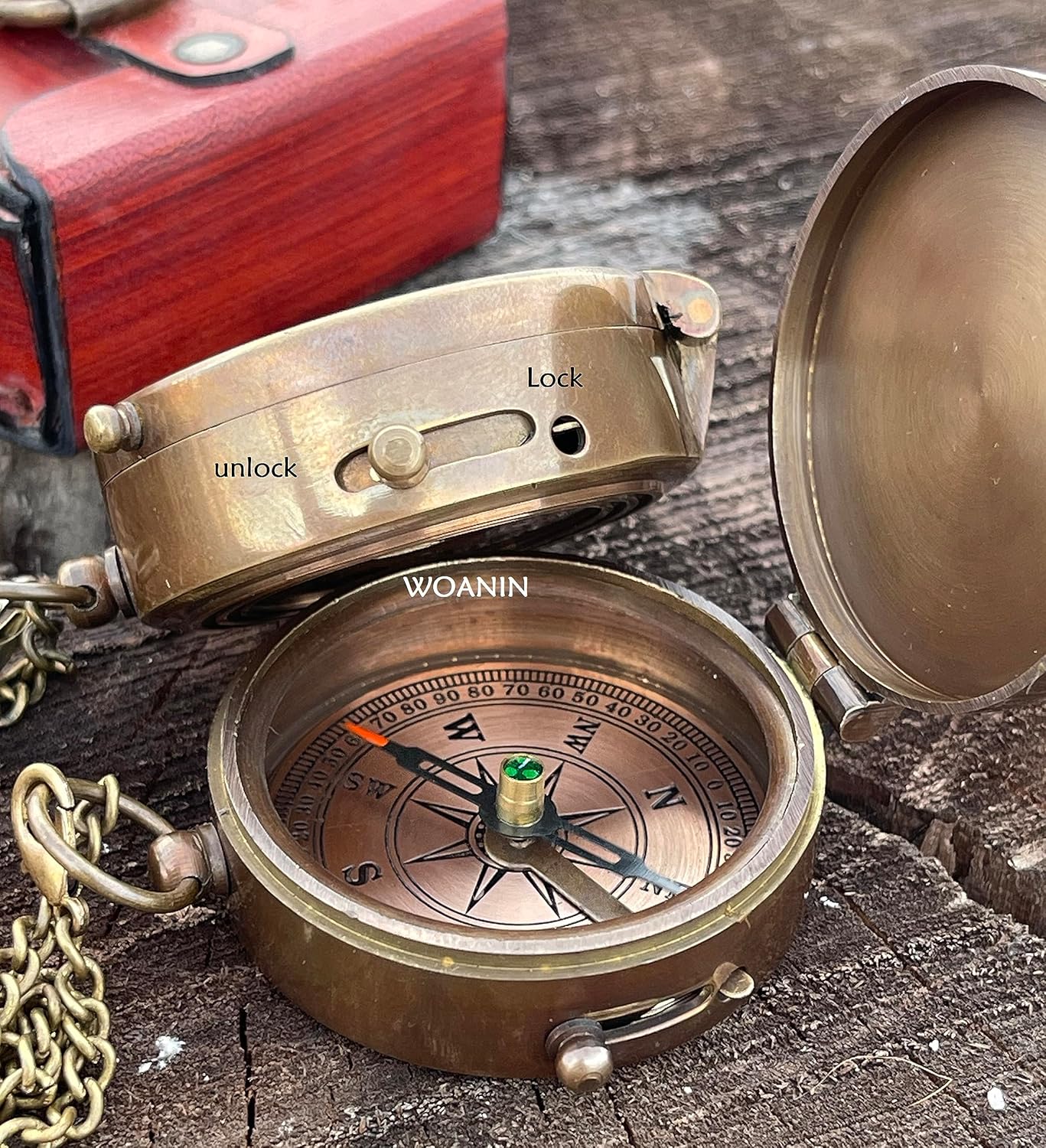 Personalized Inscription Antique Brass Compass Engraved with Leather Case Son Mom Children Gift Baptism Birthday Working Compass