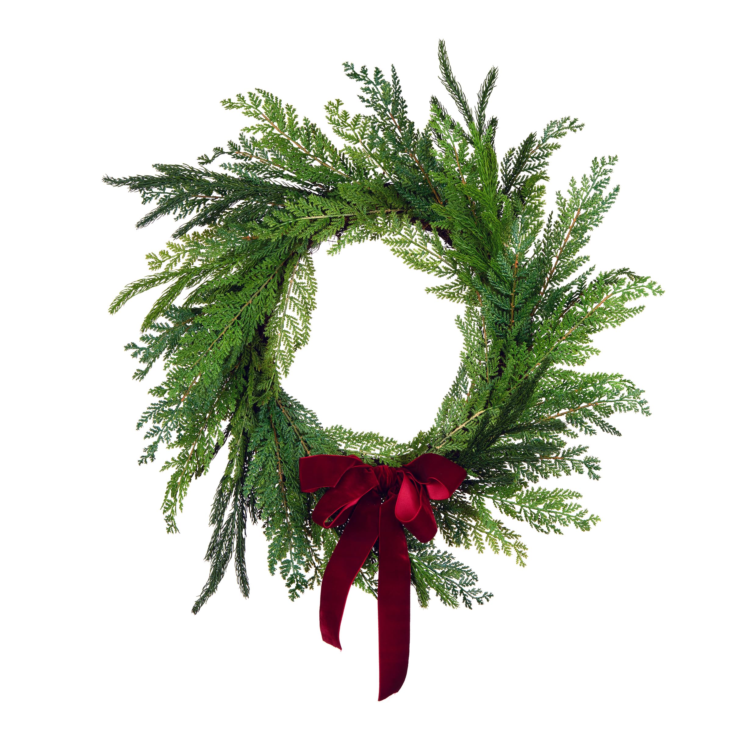 national tree company artificial christmas wreath, green, chritsmas cottage, dark red velvet bow, 24 inch