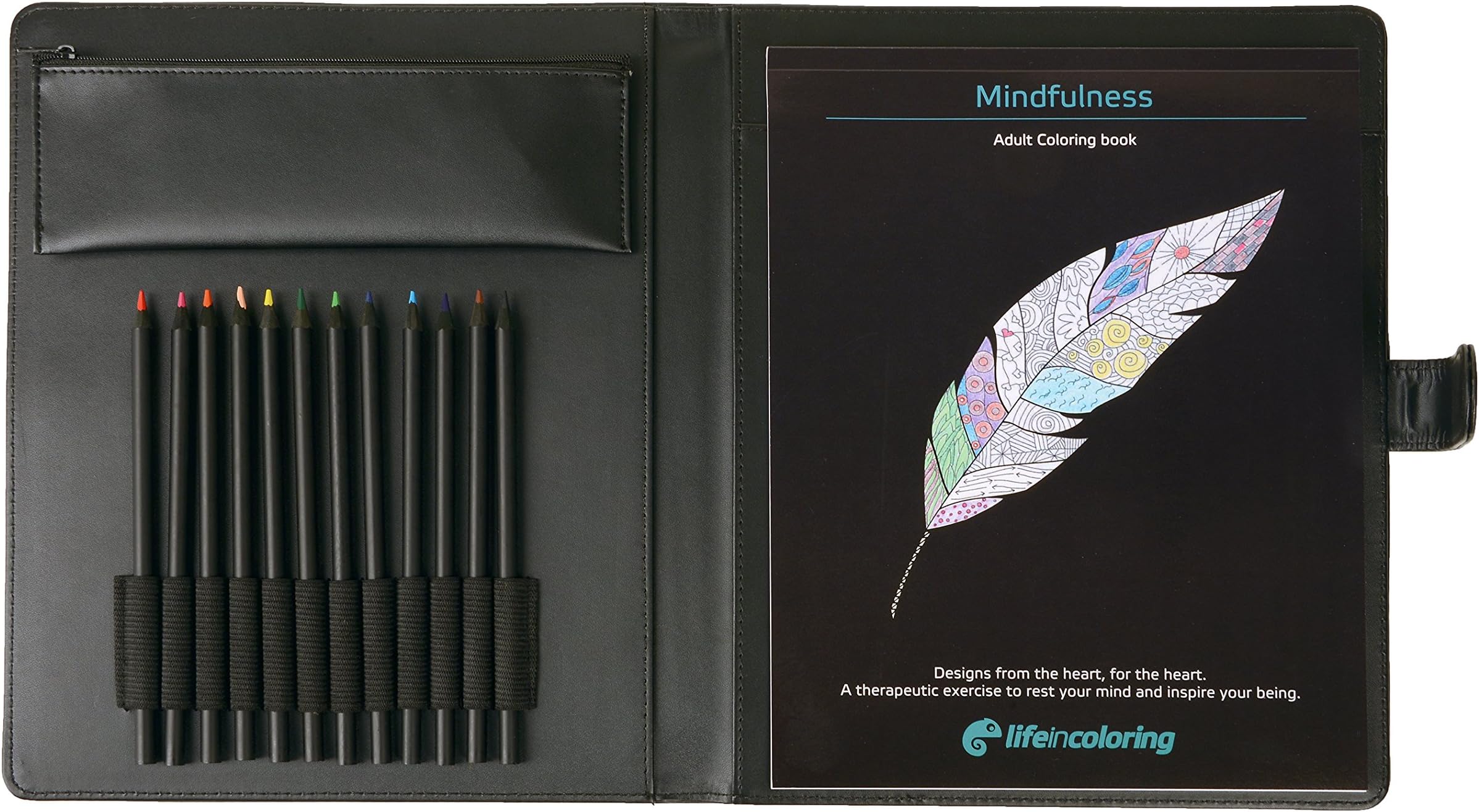 Mindfulness Coloring Book Set Adults and Teens | Elegant Portable Carrying Case with Sleek Vibrant Colored Pencils and Bag Relaxation Coloring Set on The Go for Travel or at Home.