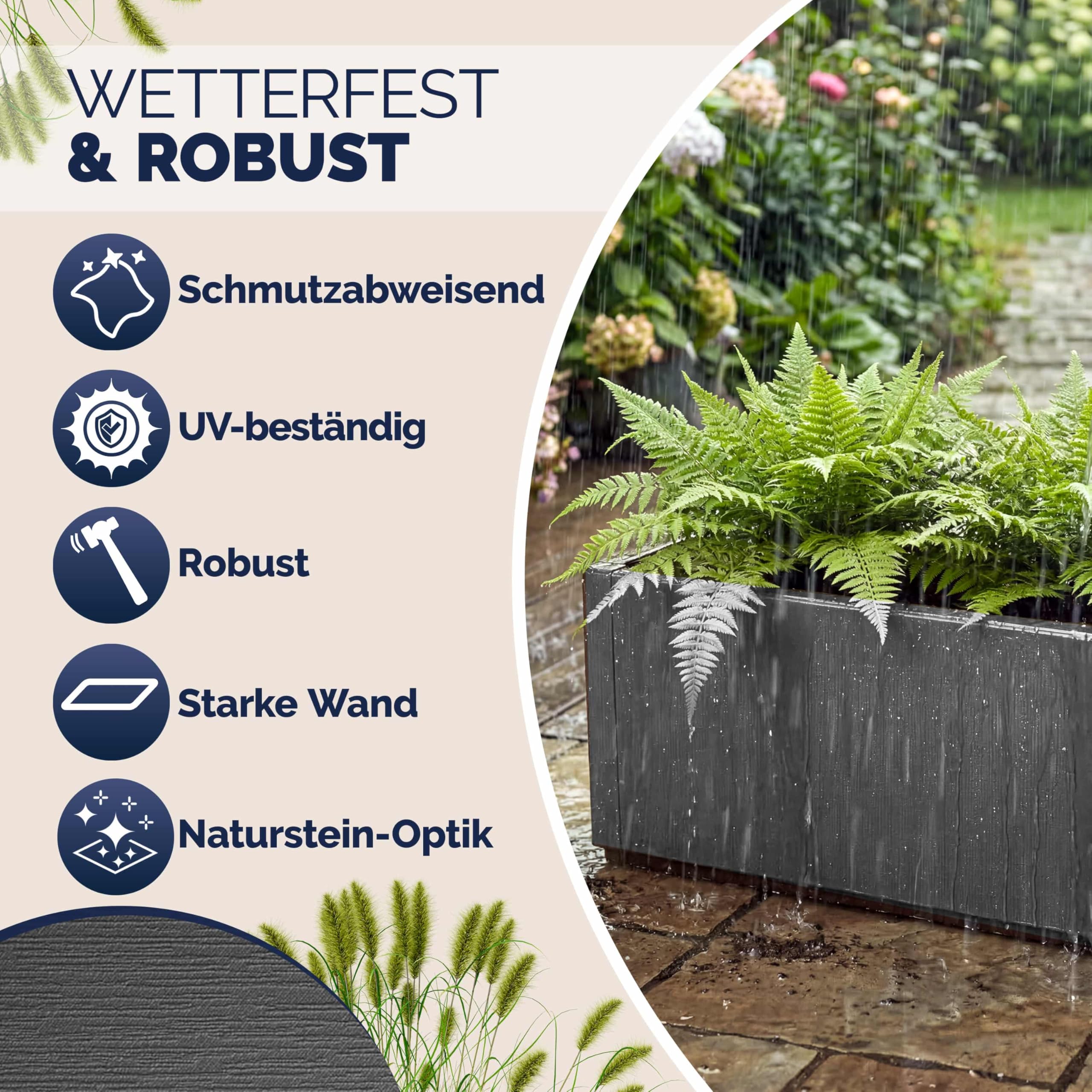 Casaria® 2X Blumenkasten 'Ethica' 80L 80x36x35cm Ablaufboden Kunststoff Winterfest Garten Pflanzkübel Übertopf Pflanzkasten Blumenkübel Anthrazit
