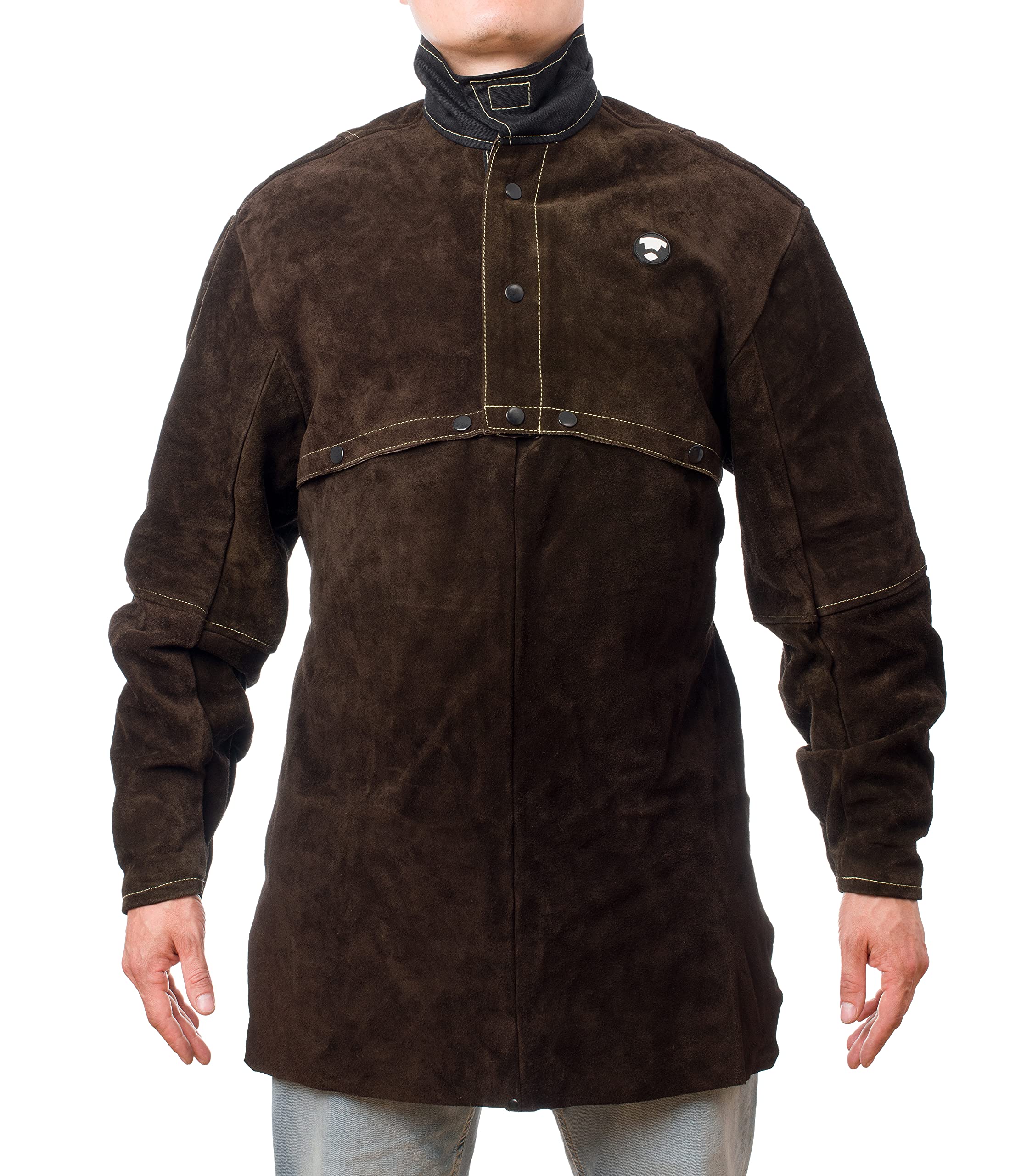 Waylander2 Pc Split Leather Welding Cape with Sleeves and Detachable 20” Apron; Open Back Welding Jacket Comfort; Adjustable Cuffs for Secure Fit and Flexible Stand Up Collar MEDIUM