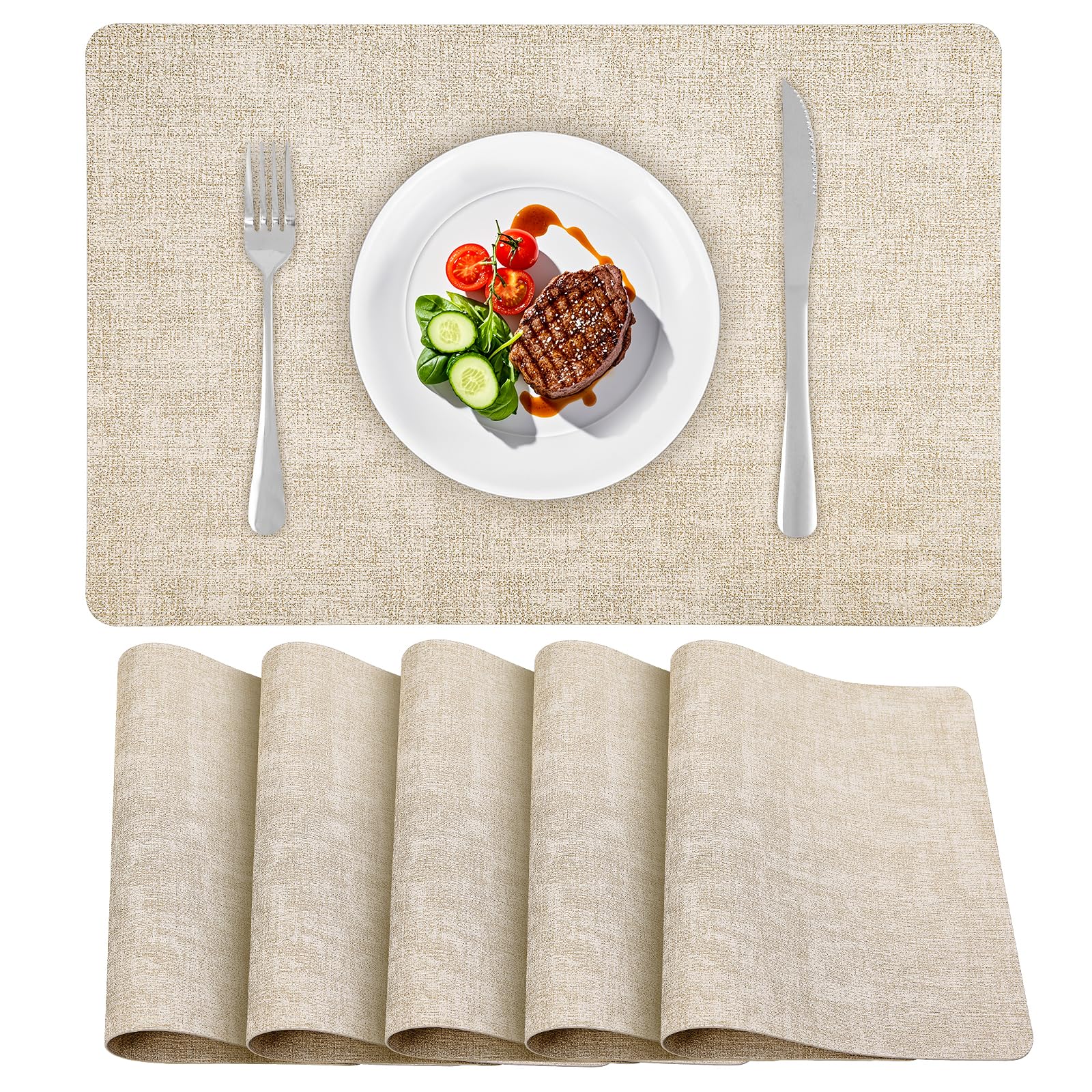 Set de table en similicuir imperméable beige pour protéger la table des taches et rayures