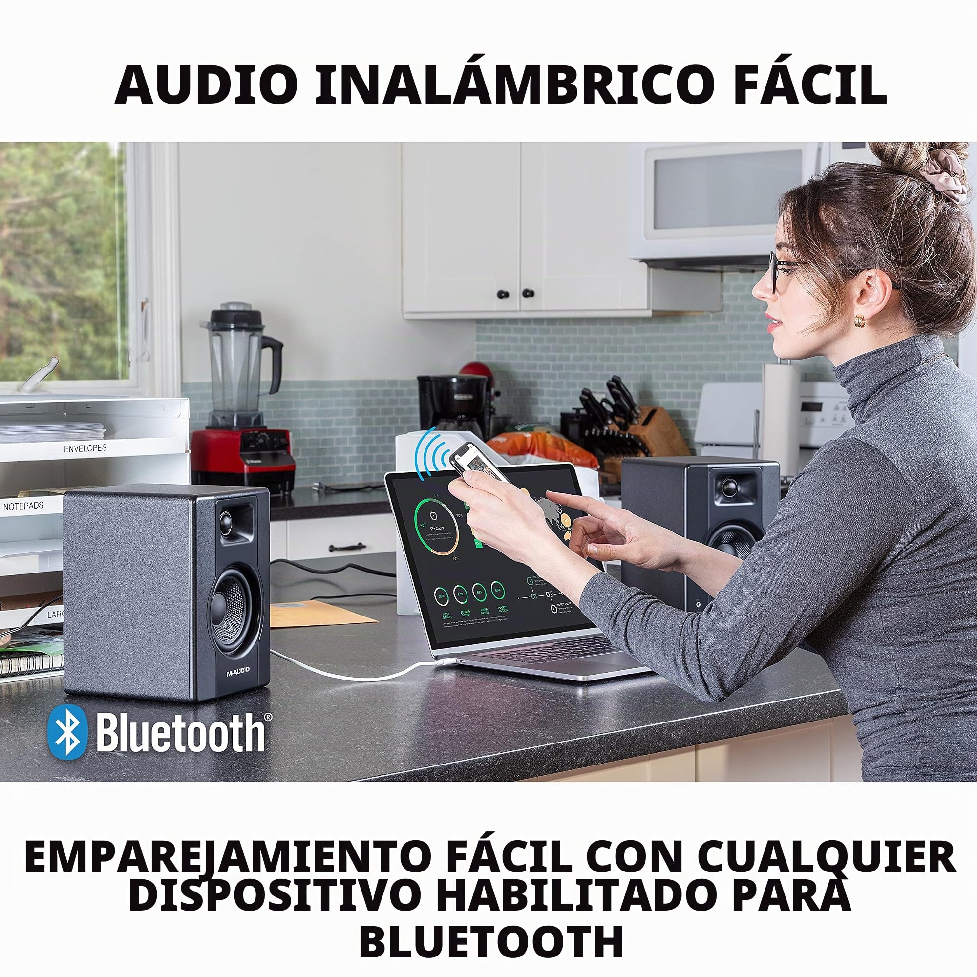 M-Audio BX4 BT – Monitores de Estudio, Altavoces Bluetooth de 4,5" 120W, Altavoces para PC & M-Track Duo - Interfaz Audio, Tarjeta de Sonido USB para grabación