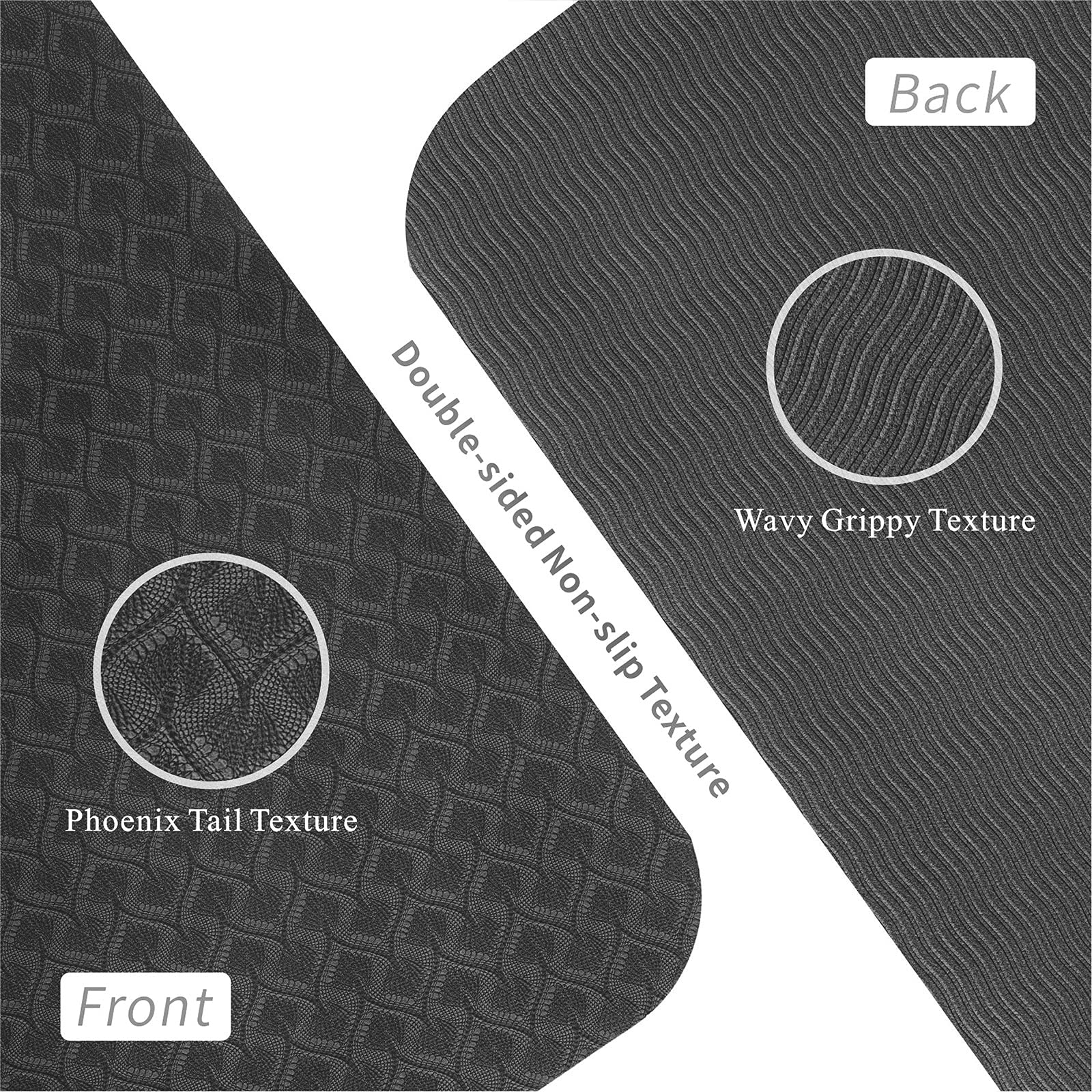 Umweltfreundliche TPE-Yogamatten, rutschfeste Fitness-Trainingsmatte mit Tragegurt und Aufbewahrungstasche, Pilates, Fitnessstudio und jede allgemeine Fitness (schwarz)