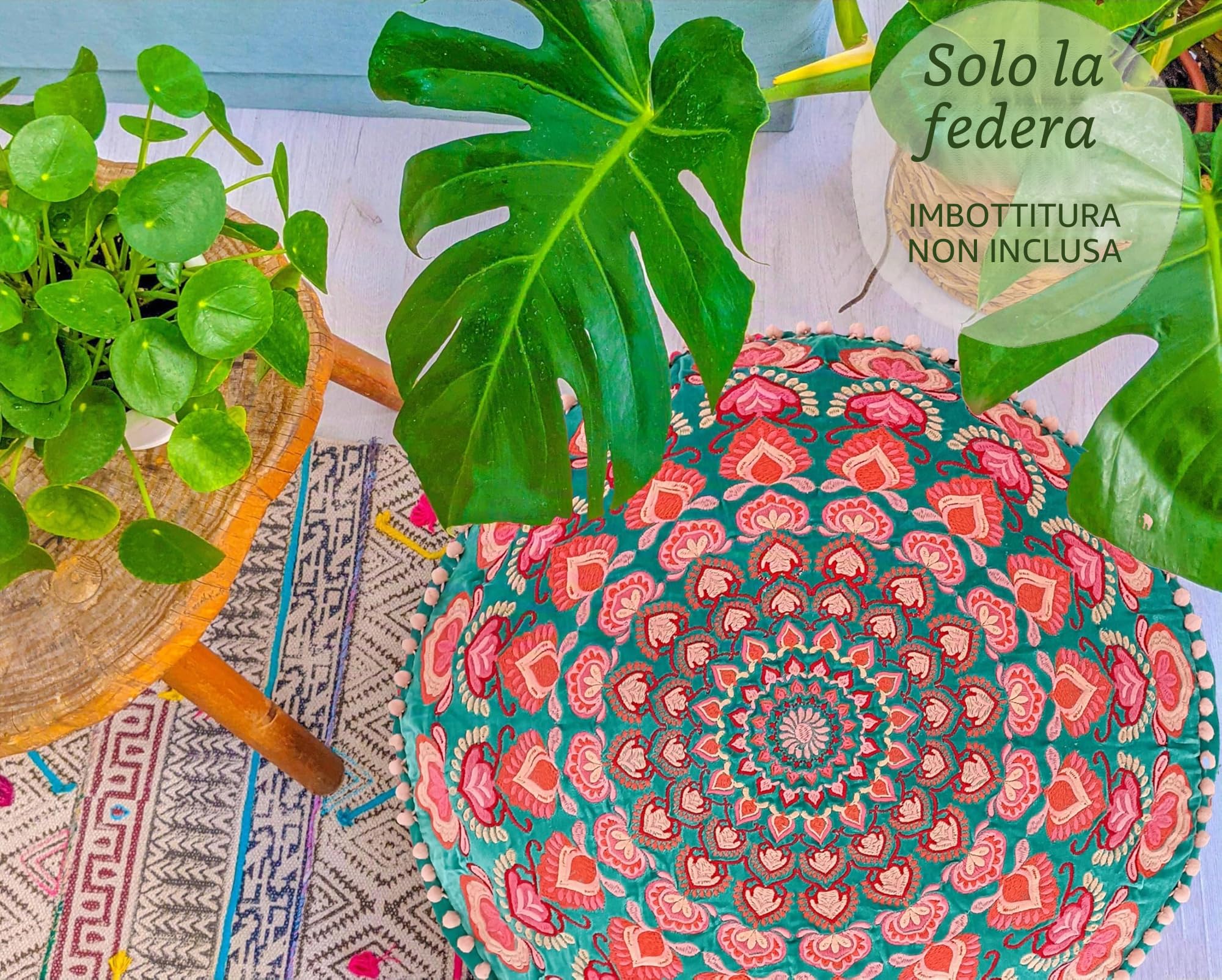Mandala Life ART Fodera per cuscino da pavimento rotondo bohémien - 60x20 cm - 100% cotone - Custodia pouf per pouf per soggiorno, camera da letto, patio e altro