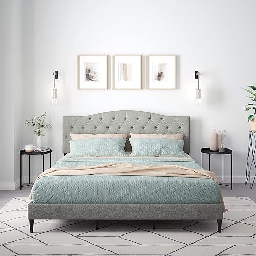 Miniatura 25 de Glenwillow Home OROS - Marco de cama tapizado con plataforma copetuda, respaldo copetudo, base de colchón, soporte de listones de madera, no