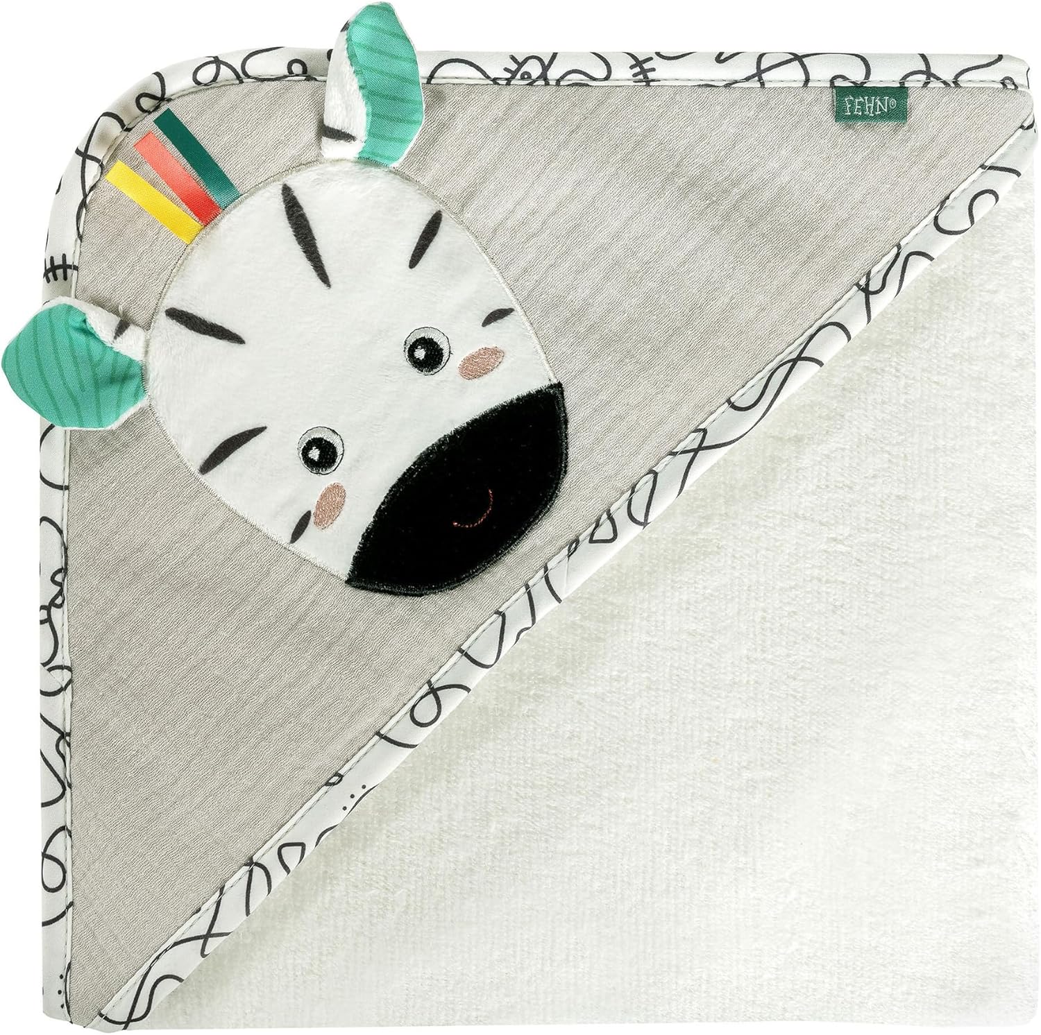 Fehn Kapuzenbadetuch Zebra – Bade-Poncho aus Frottee mit Kapuze und Zebra Motiv – saugstark & kuschelweich – für Babys und Kleinkinder ab 0+ Monaten