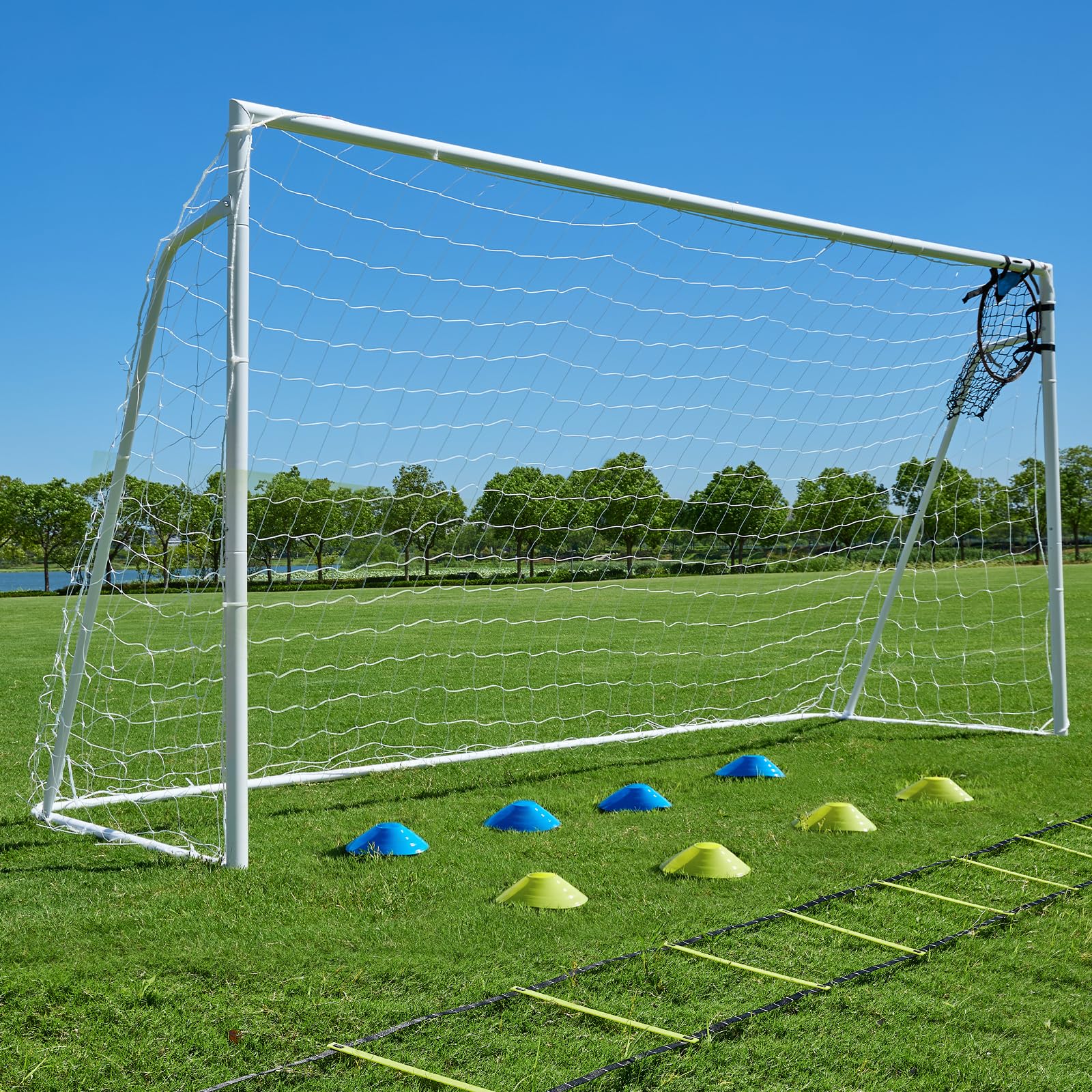 soccer goals for backyard soccer goal 12x6 big 10x6.5 8x6 6x4ft soccer goals for youth adults and kids large metal 2" goal post with agility ladder and target net soccer cones practice equipment