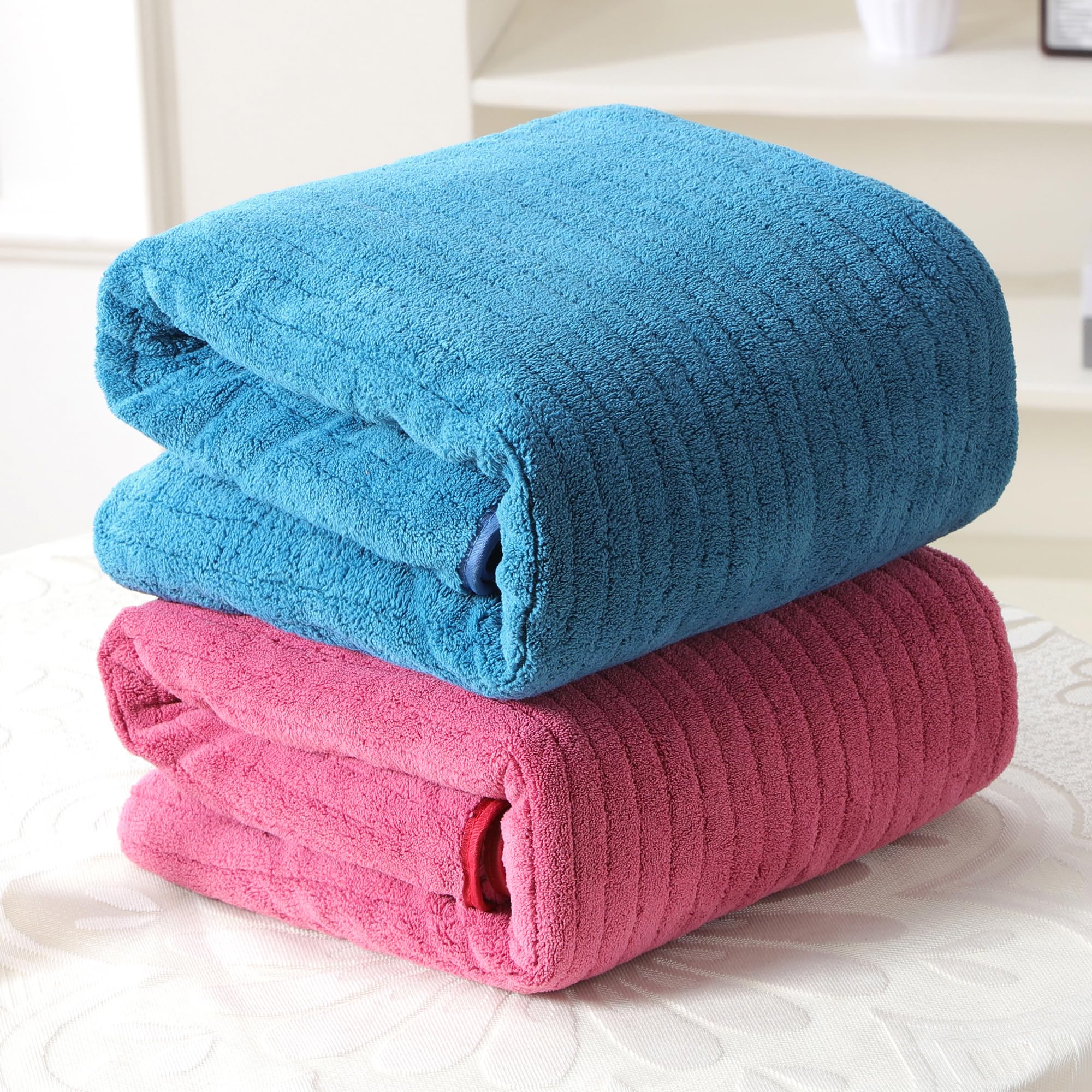 Story@Home Towels for Bath Large Size | Microfiber Towels for Bath | Towel Set of 2 | 400 GSM | 70 x 140 cm | Pink and Blue | Bath Towels for Men, Women & Kids | Gym Towel | Perfect for Everyday Use