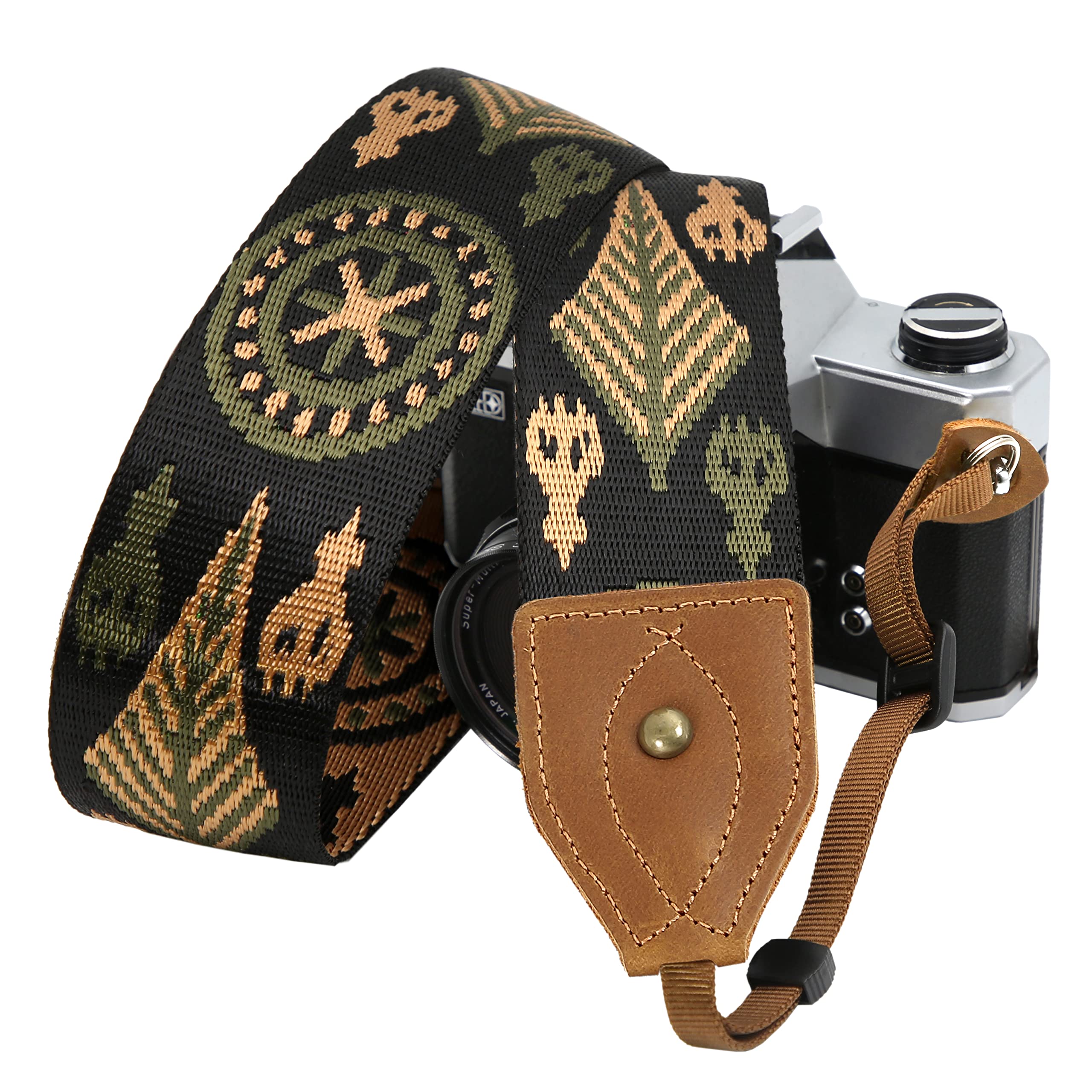 Padwa Lifestyle 2" Wide Classic Crazy Horse Art Cowhide Head Cotton Camera Straps for Photographers