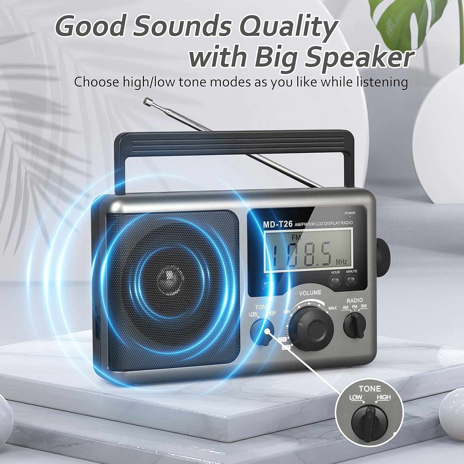 Greadio Portable Shortwave Radio,AM FM Transistor Radio with Best Reception,LCD Display,Time Setting,Battery Operated by 4 D Cell Batteries or AC Power,Big Speaker,Earphone Jack for Gift,Elder,Home : Electronics