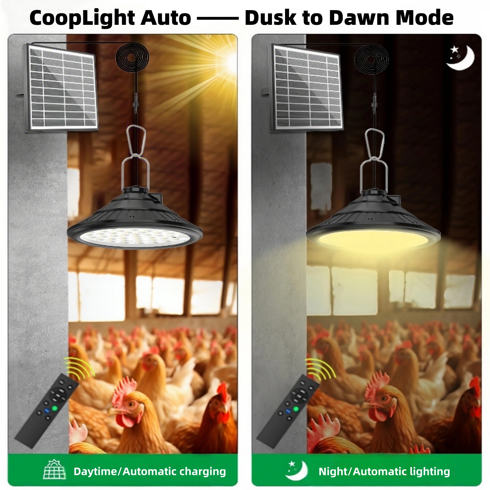 2-Pack Solar Chicken Coop Light with Timer, Barn Light for Horse