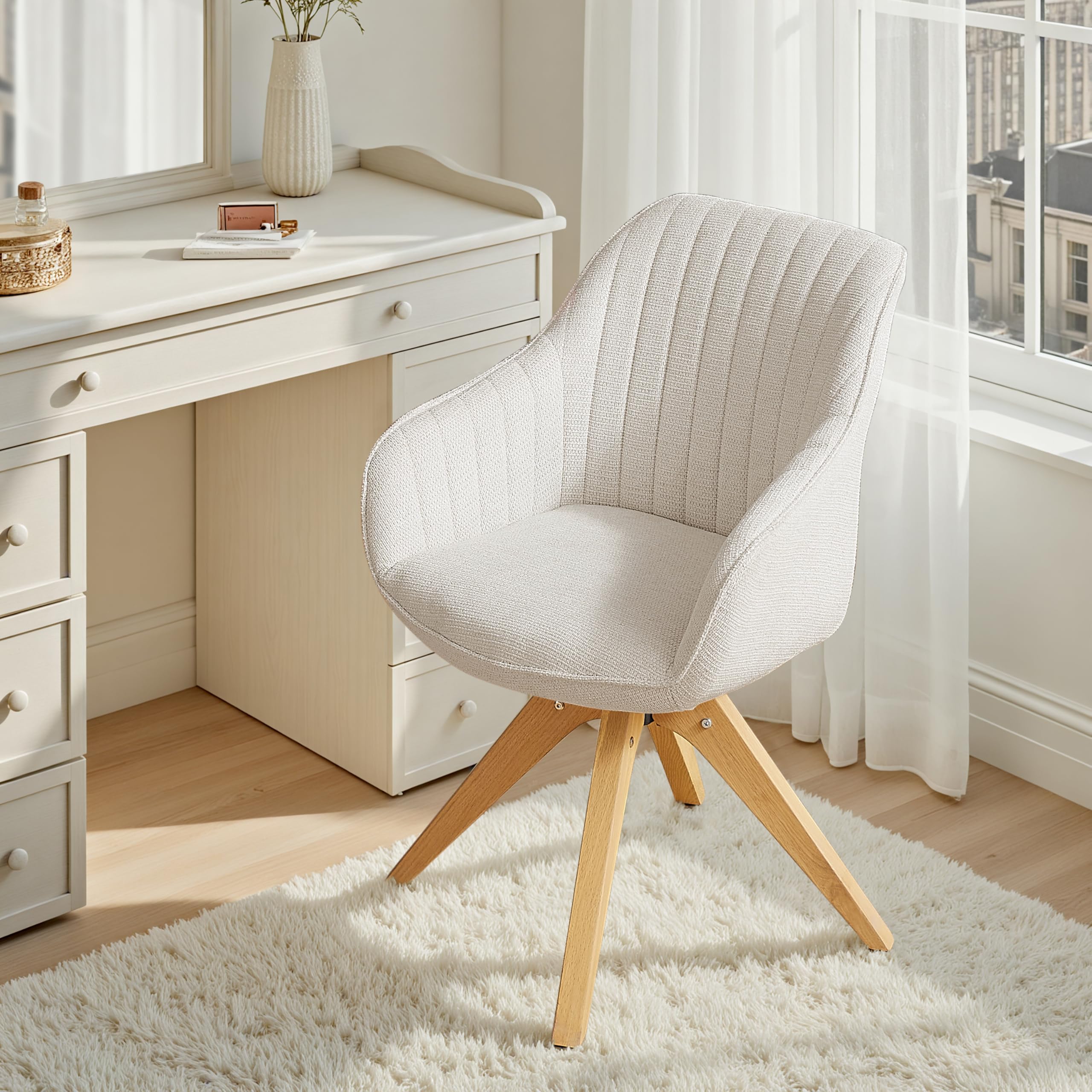 Zouron - Silla de Comedor con Patas de Madera, Silla giratoria, Silla de Cocina, Silla de salón con reposabrazos, Silla de Oficina en casa, Color Beige