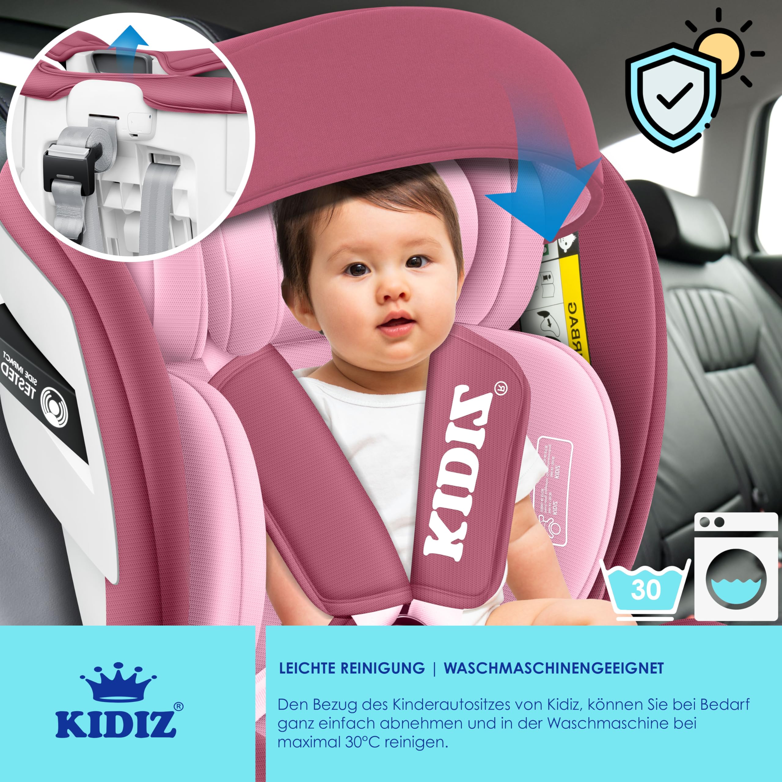 KIDIZ® Seggiolino auto per bambini Seggiolino auto per neonati Seggiolino auto per bambini Isofix Top Tether Girevole a 360° Gruppo 0/1/2/3 dalla nascita 0-36kg (Rosa)