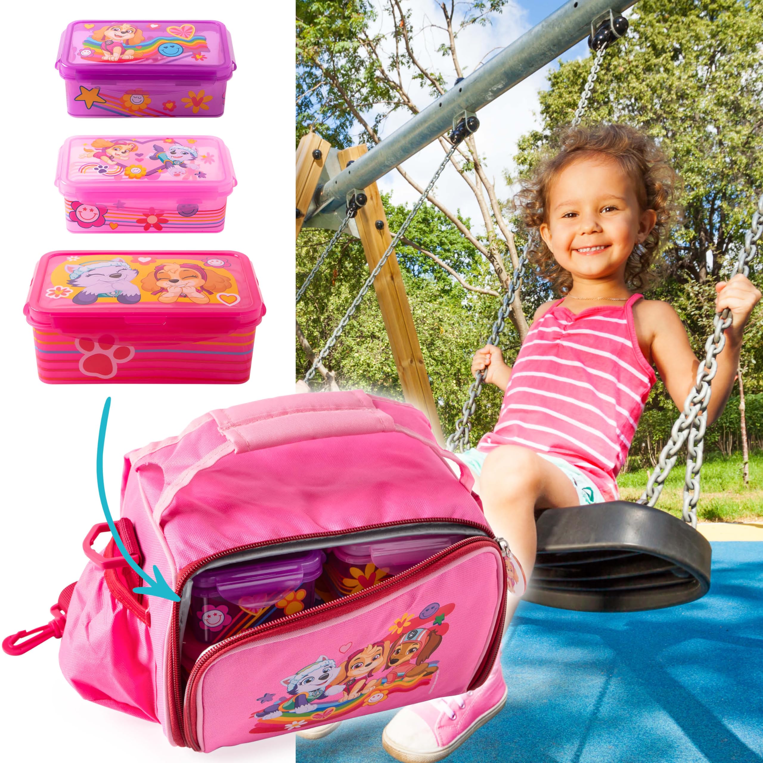 p:os PAW Patrol torba chłodząca dla małych dzieci 1,7 l – mini lodówka w zestawie 3 x pudełko śniadaniowe – idealna w podróży, na plażę, do przedszkola lub szkoły