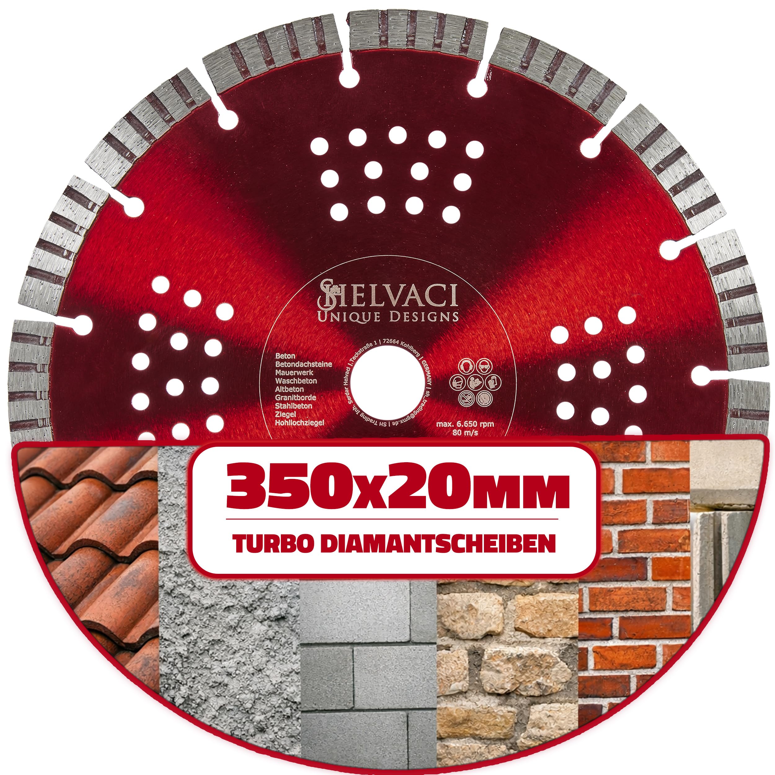 Disco de diamante profesional Turbo de 350 mm y orificio de 25,40 mm para hormigón, mampostería y piedra - Disco de corte de diamante universal de 12 mm de altura para