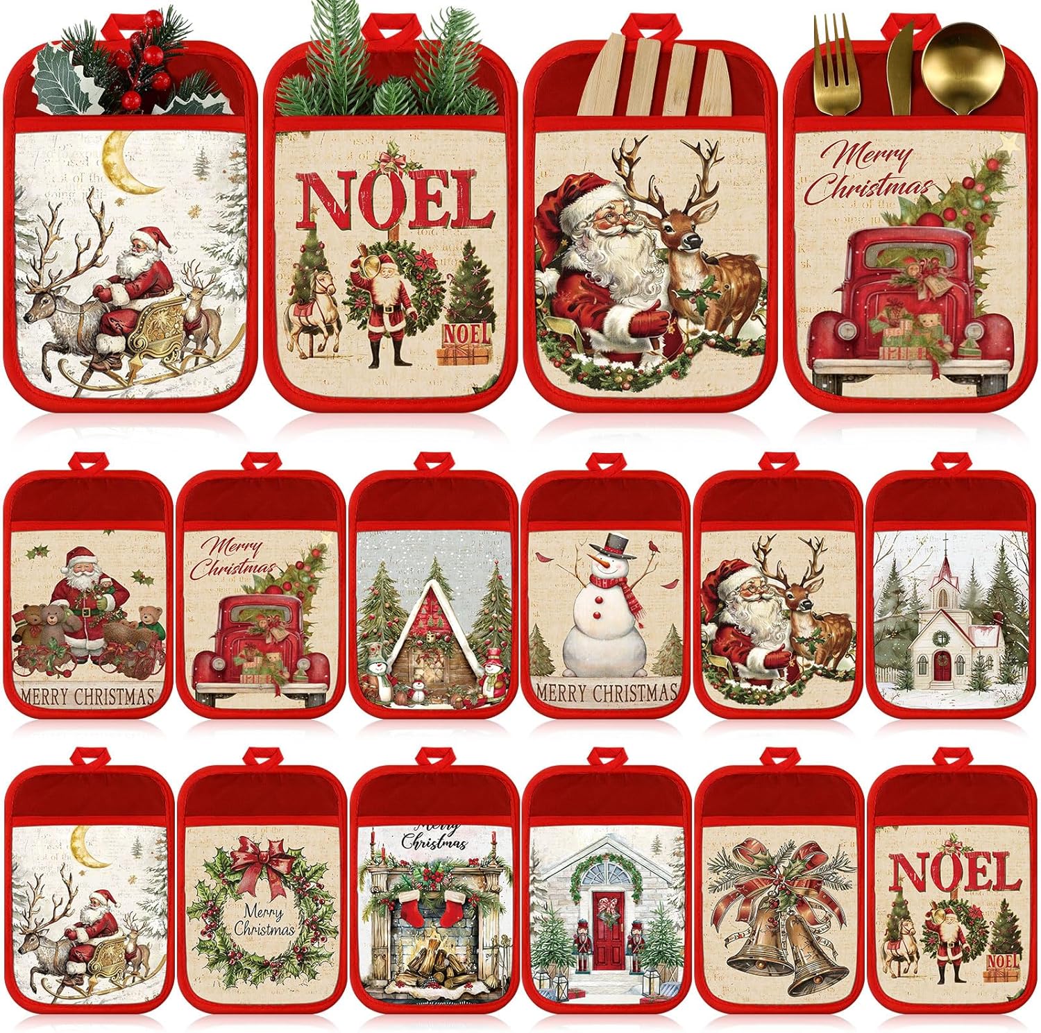 12 Pcs Christmas Pot Holders with Pocket Xmas Retro Pot Holders for Kitchen Winter Hot Pads Oven Mitts Cookie Bag Cute Heat Resistant Farmhouse Oven Gloves Baking Cooking 12 Pcs Christmas Pot Holders with Pocket Xmas Retro Pot Holders for Kitchen Winter Hot Pads Oven Mitts Cookie Bag Cute Heat Resistant Farmhouse Oven Gloves Baking Cooking