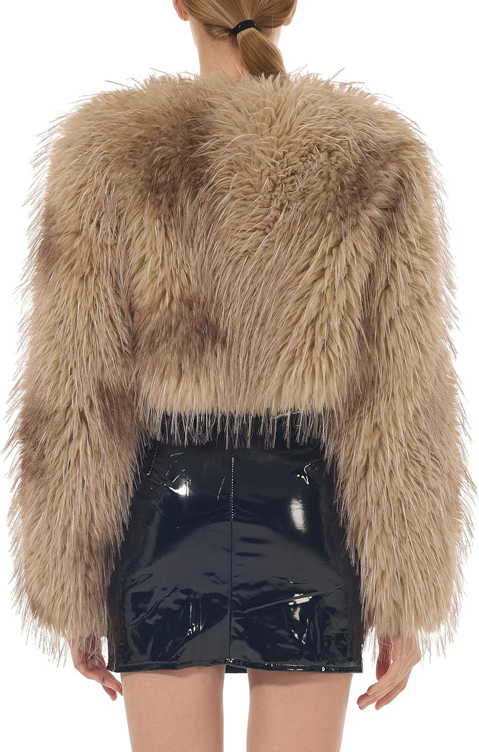 Women's Cropped Faux Fur Jacket Long Sleeve Open Front Cardigan Casual Fluffy Shaggy Short Coat Winter Outwear - Image 7