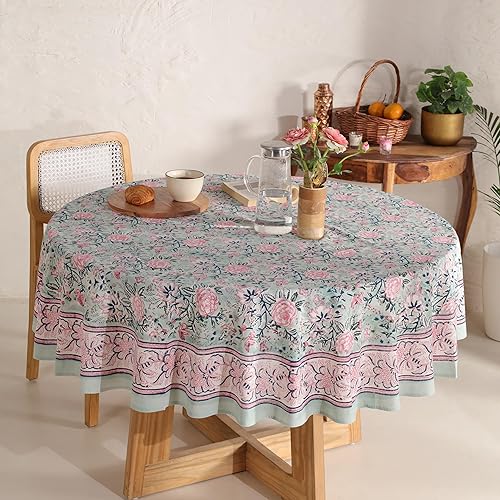 Miniatura 80 de Hand Block Printed Cotton Tablecloth – Elegant Floral Design Perfect for Dining Table Kitchen Parties Home Decor, Wall Tapestry (Peach Floral, 6