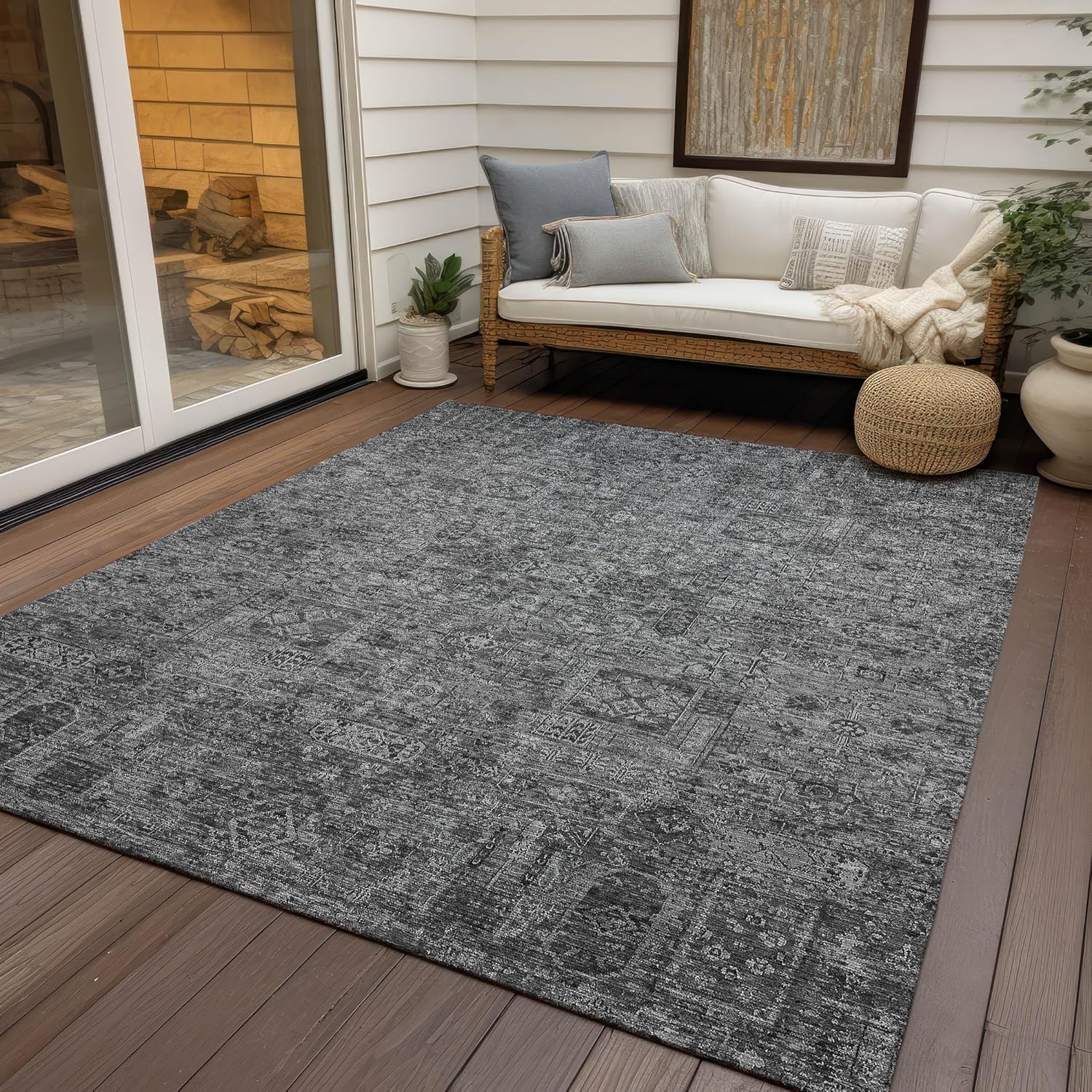Addison Rugs Chantille ACN611 Charcoal 3' x 5' Indoor Outdoor Area Rug, Easy Clean, Machine Washable, Non Shedding, Bedroom, Living Room, Dining Room, Kitchen, Patio Rug