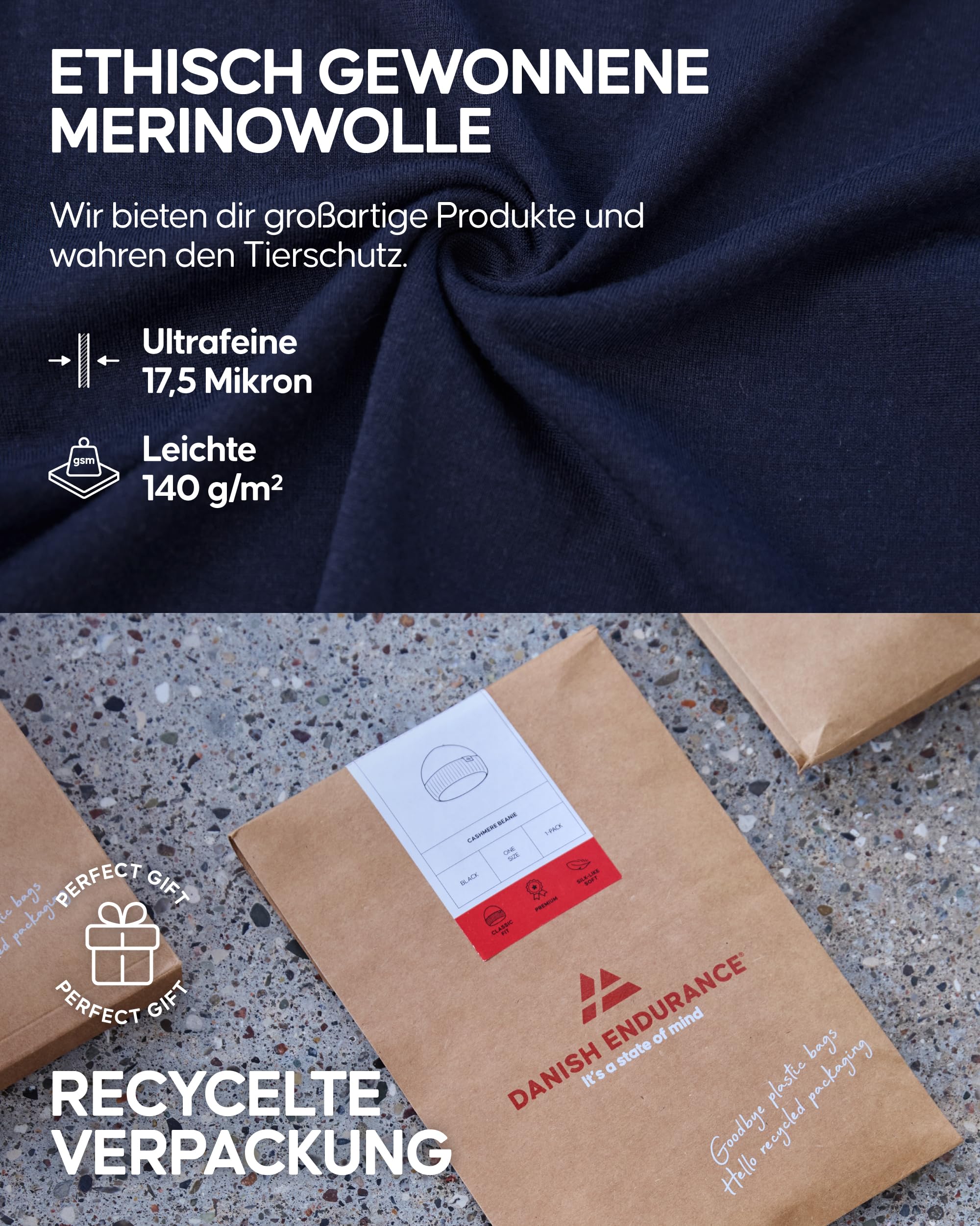 DANISH ENDURANCE 100% Merino Shirt Herren, Atmungsaktives Unterhemd, Leichtes Kurzarm Tshirt, Temperaturregulierend & Geruchshemmend, 1er oder 2er Pack