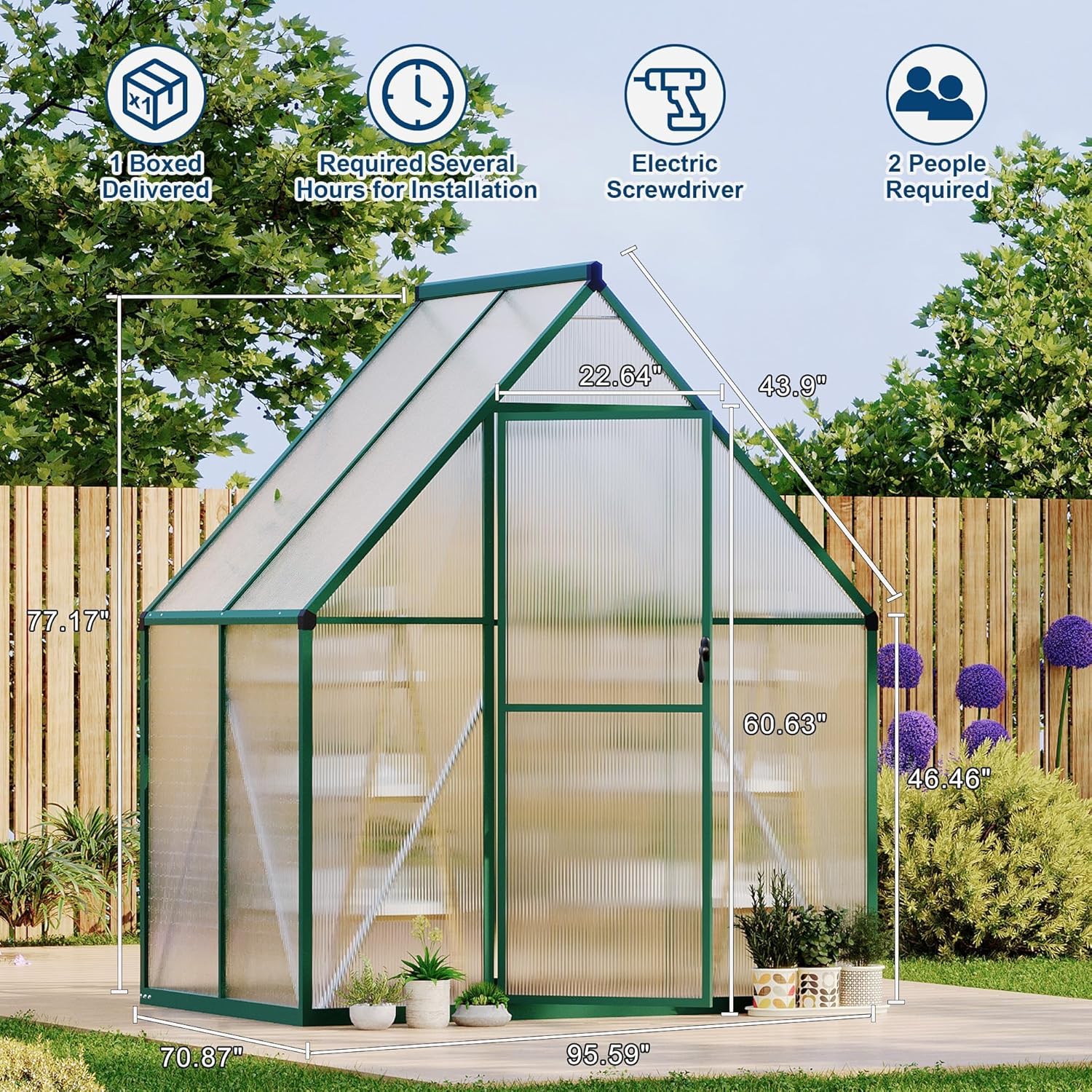 Heavy Duty 6x4FT Polycarbonate Greenhouse for Outdoors – Reinforced Aluminum Frame, UV Protection, Roof Vent, Double Doors – Small Walk-in Garden Green House for All-Season Growing