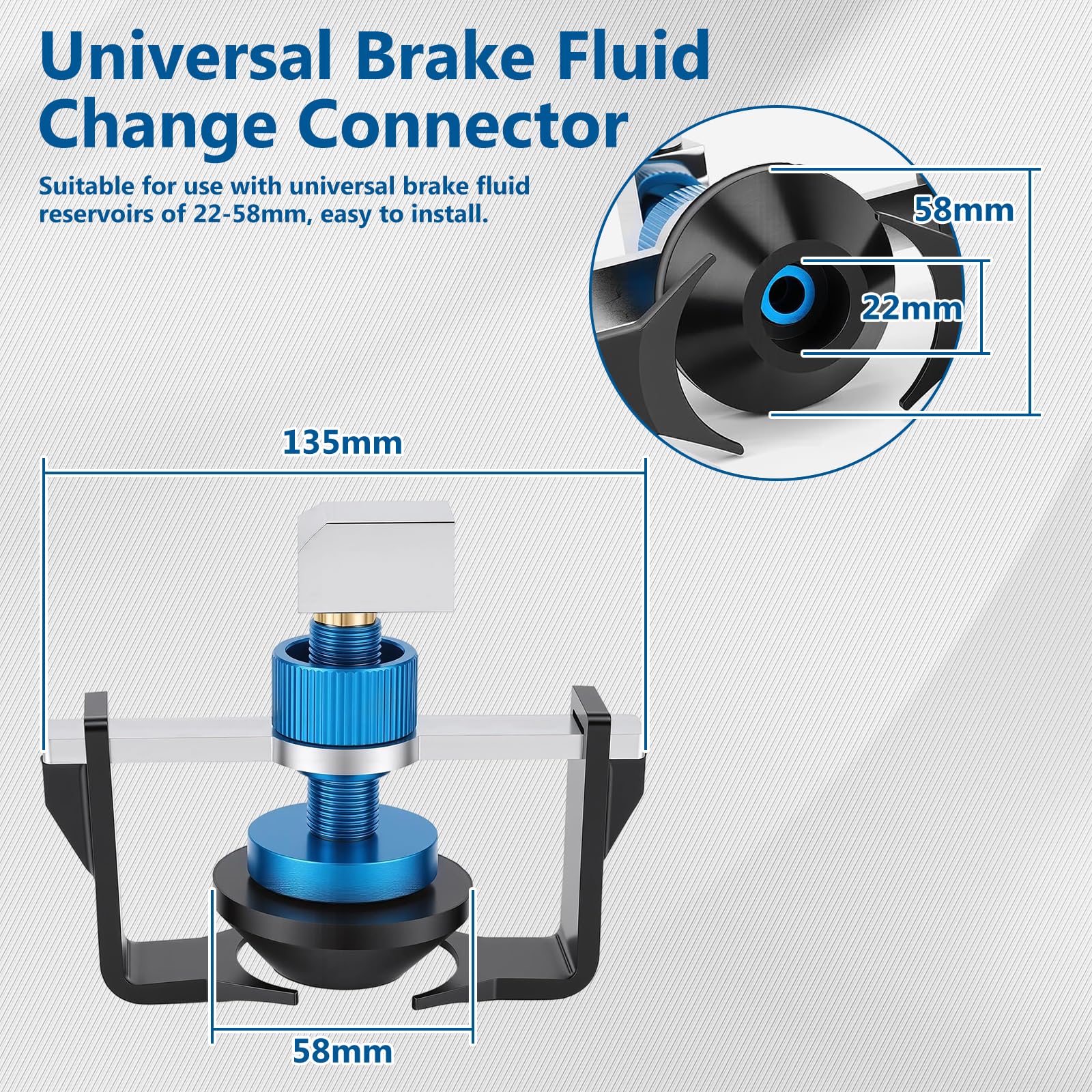 Adaptador Universal de Purga de Frenos 22-58 mm Adaptador para depósito | de líquido de frenos con 4 Conexiones rápidas anillo de sellado antifugas Compatible con Cadillac Mazda Honda Toyota