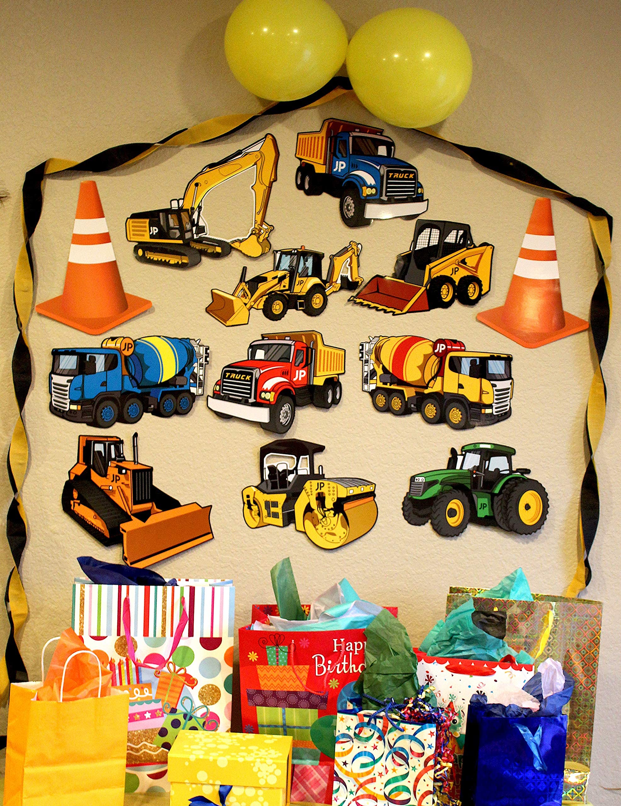 Jayd Products - 12 Large Construction Trucks and Traffic Cones Cutouts, Construction Party Decorations, Wall Decor For Kids, Classroom Decorations, Construction Birthday Party Supplies
