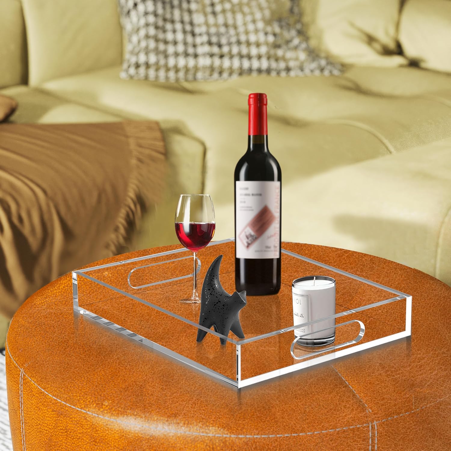 2 Pack Clear Serving Trays with Handle 11X11 -Lucite Acrylic Tray Set for Serving Food- 6mm Thick Small Stackable Bathroom Organizer-(11x11X2.4,10.2x10.2X2.4) - Image 5