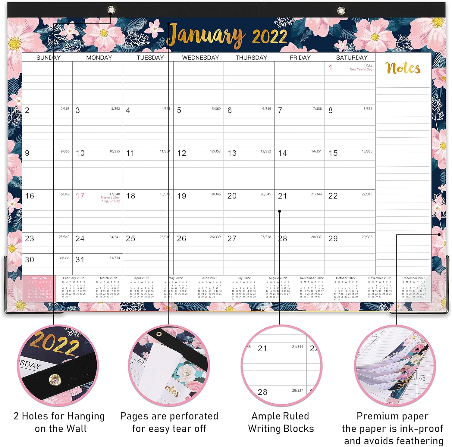 2022 Desk Calendar - 12 Monthly Desk/Wall Calendar, 22'' x 16.8", Monthly Desk Calendar, January 2022 - December 2022, Large Ruled Blocks, Perfect for Planning and Organizing Your Home or Office : Everything Else