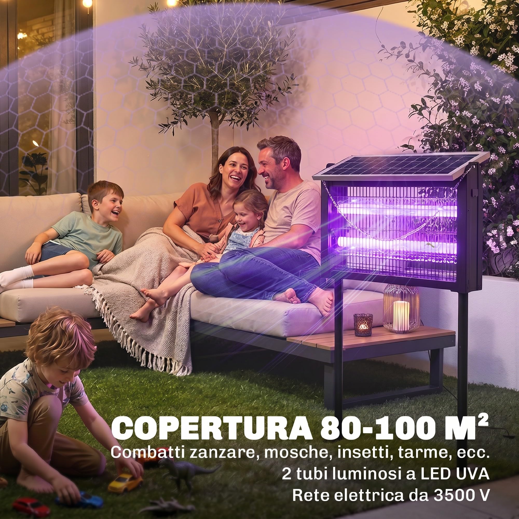 Outsunny Lampada Antizanzare da Esterno Energia Solare 45x18x90 cm Nero | Zanzariera, Ricarica USB Interna, Luce Anti Insetti Elettroinsetticida, Rete di Protezione