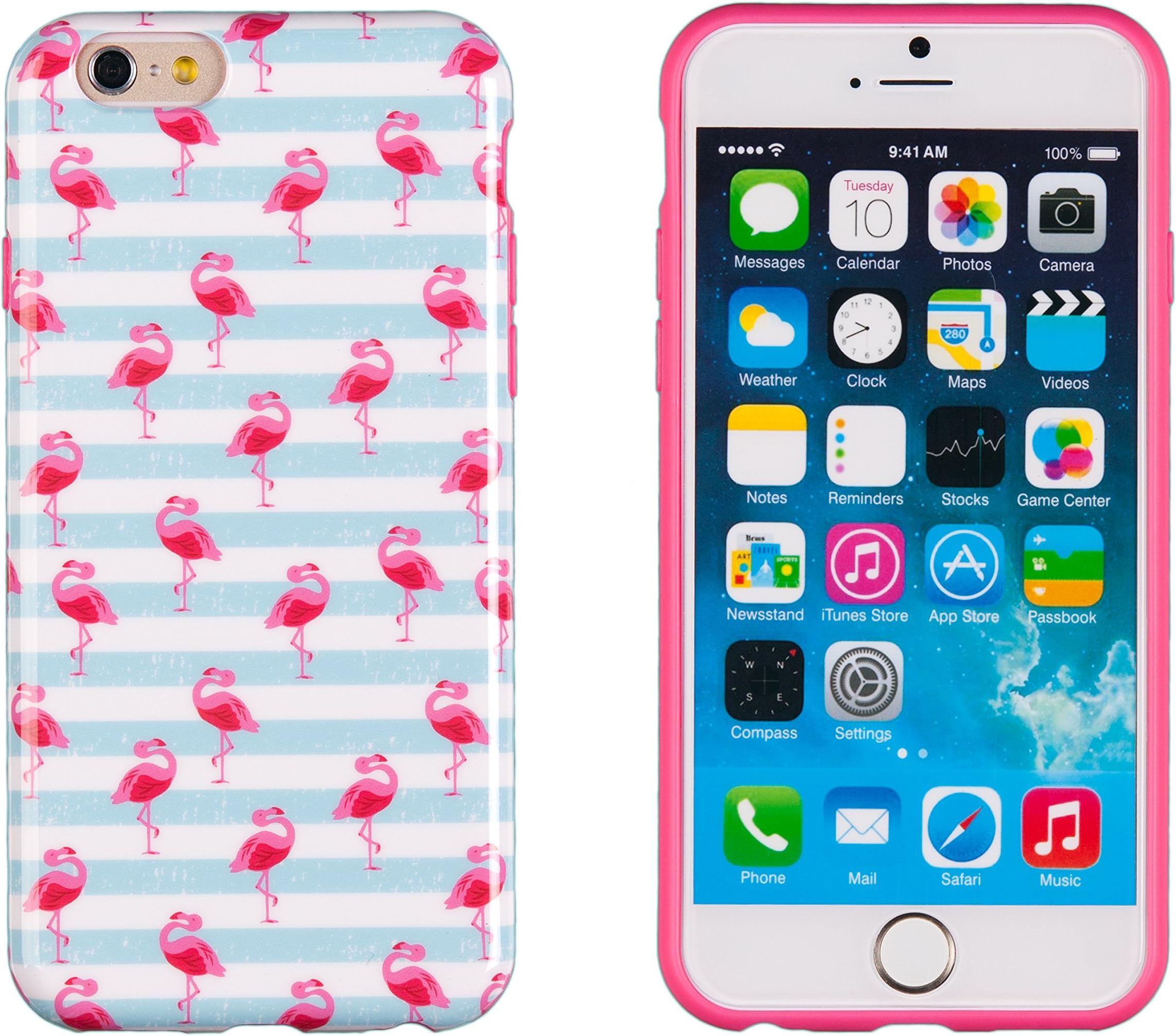 iPhone 6 Plus + Case, DandyCase Perfect PATTERNNo Chip/No Peel Flexible Slim TPU Case Cover for Apple iPhone 6 Plus (5.5" Screen) [Pink Flamingos & Distressed Turquoise Stripes]
