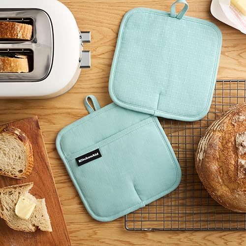 Miniatura 2 de KITCHENAID Gourmet Series Gridlines - Juego de 2 soportes para ollas, resistentes al calor hasta 600 F, agarre de silicona suave, puño magnético,