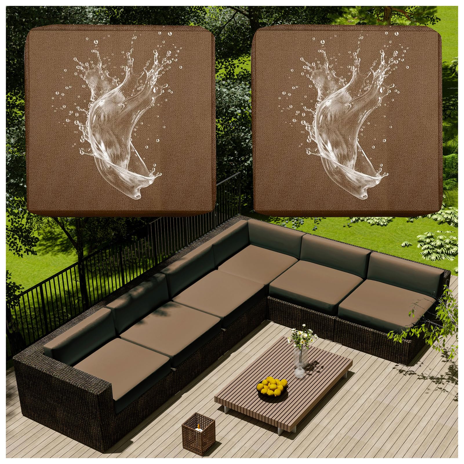 1/2/4 Pcs Patio Cushion Covers Waterproof – Outdoor Rattan Furniture Cushion Replacement Slipcovers with Zipper for L-Shaped Garden Sofa or Corner Couch (Light brown,50x50cm 2 pcs) — image 1