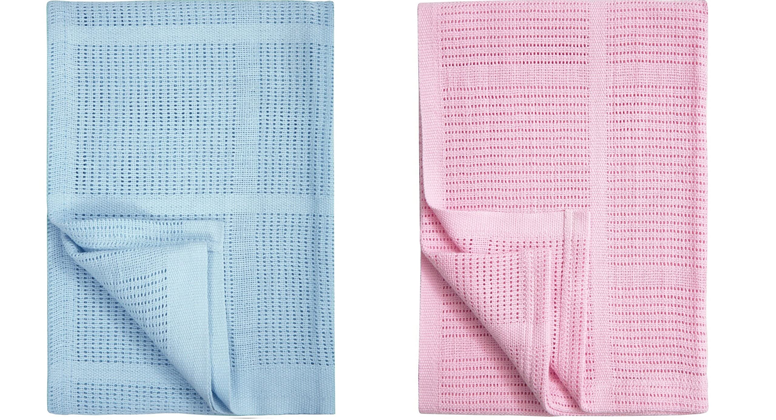 Pack of 2 Newborn Baby Girl Boy Unisex Extra Soft Light Weight Cellular Blankets| 100% Cotton Machine Washable| Fits for Moses Basket Pram Crib Travel Car Home| 70 X90 CM Value Pack (Pink & Blue)