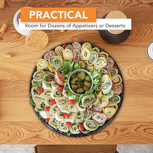 Miniatura 5 de Party Essentials Bandeja de plástico duro con tapas transparentes de cúpula, 16 pulgadas, color negro