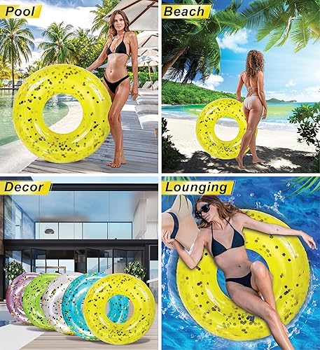 Miniatura 10 de CoTa Global Flotador inflable de piscina con confeti de alta calidad, flotador de vinilo resistente, flotador de piscina, juguete para la playa,