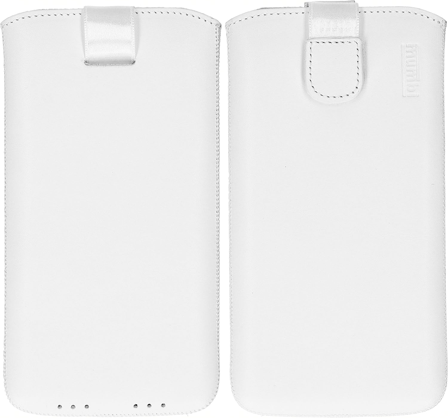 mumbi Genuine Leather Case with Flap and Pull-Up Strap for Nokia 7 Plus White