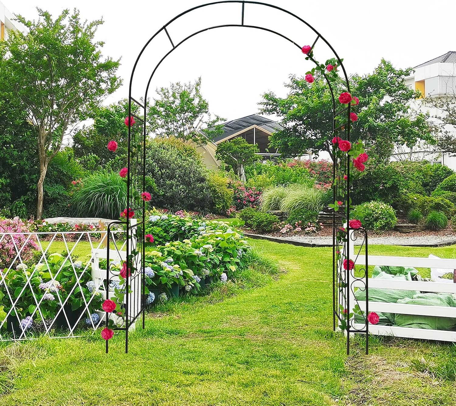 Metal Garden Arch - Assemble Freely Arbor Trellis Climbing Plants Support Rose Arch Outdoor Archway Garden Decoration Black