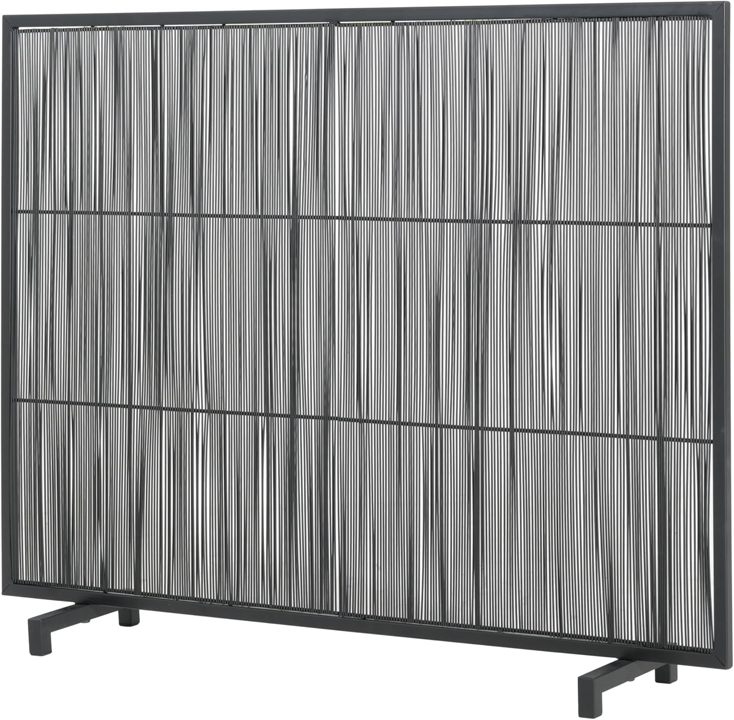 Christopher Knight Home Suho 1-Panel Iron Fireplace Screen with Vertical Bar Pattern, Durable Fire Spark Guard, Rectangular Fire Place Gate Protector for Living Room, 39" x 30", Black