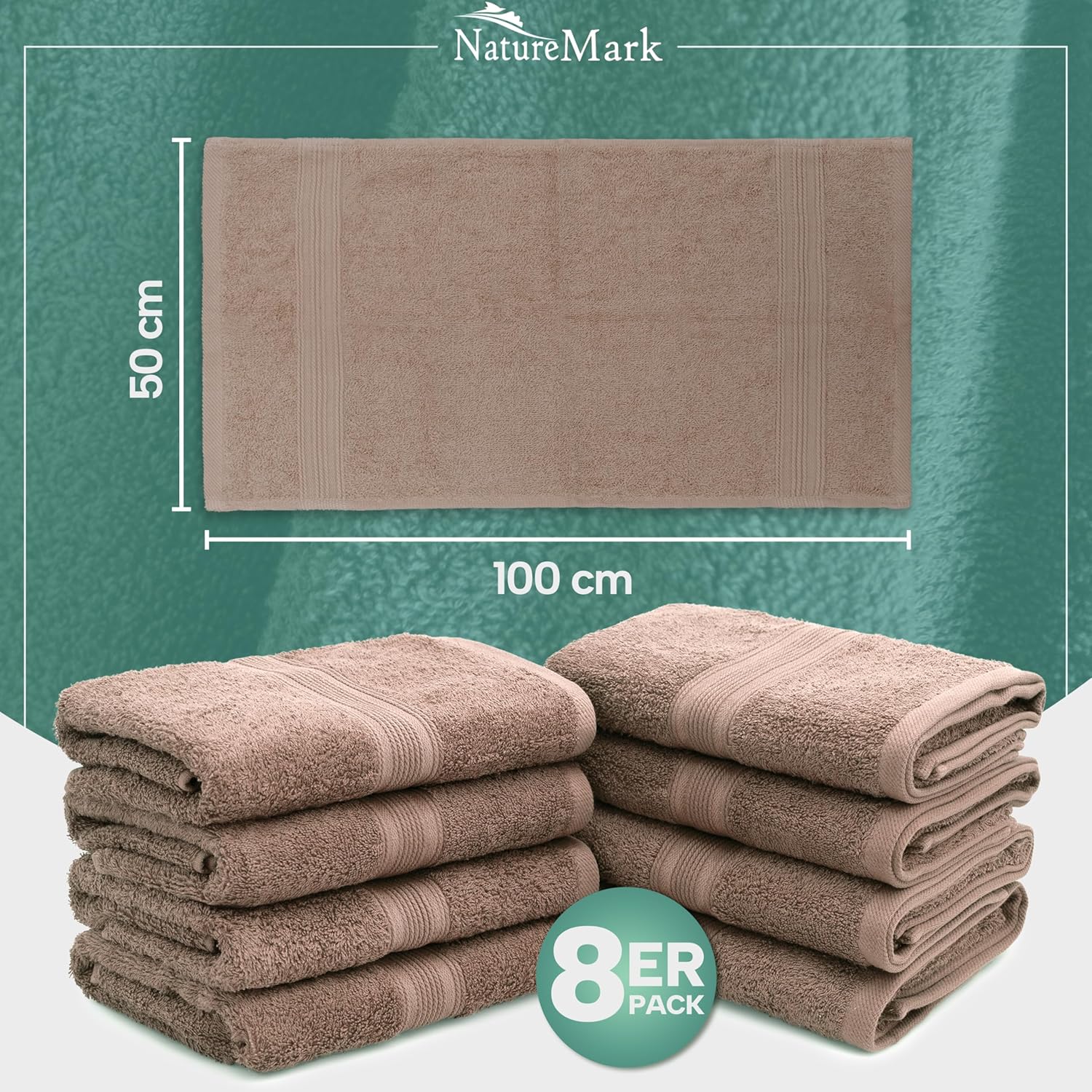 8 Hand Towels Set - 100% Cotton - Soft and Absorbent Bathroom Towels, Durable and Comfortable, Size 20 x 40 in (Sand)