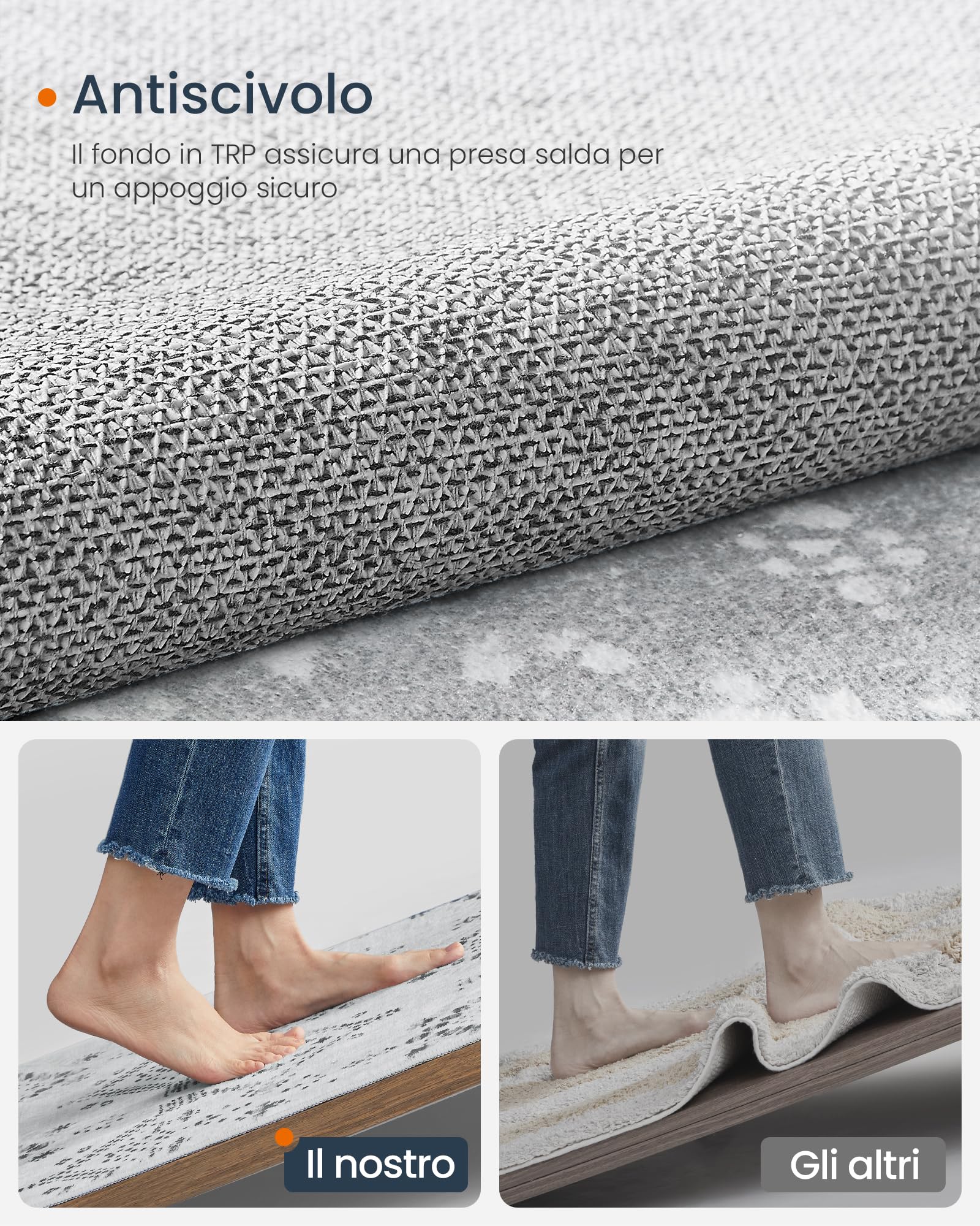 SONGMICS HOME Tappeto per Soggiorno, 80 x 150 cm Tappeto Salotto Antiscivolo, per Soggiorno Camera da Letto Cameretta, Lavabile in Lavatrice, Stile Boho, Grigio Chiaro TAR026G01V1