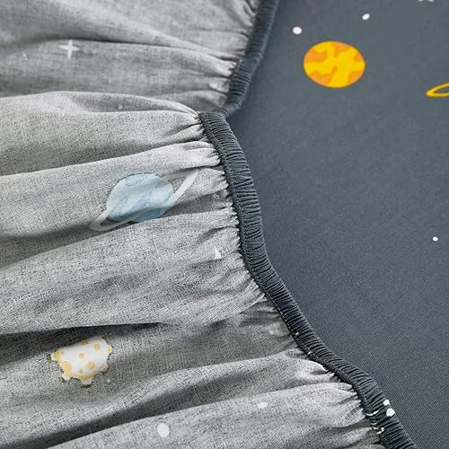 Miniatura 4 de Wake In Cloud - Sábanas espaciales para niños, 100% algodón, juego de sábanas de 4 piezas para niños, Galaxy Celestial, estrellas, cohetes, sol,