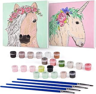 CRAFTBARN 2 Framed Paint by Numbers for Kids Ages 8-12 - Easy to Follow Paint by Number for Adults and Kids - Paint by Numbers for Adults - Unicorn Gift for Girls, Horse Crafts for Girls Ages 8-12