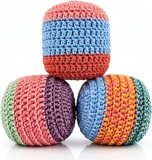 Handmade Crocheted Footbag Sack 3/6 PCS, 2026 Upgraded Assorted Foot Bag, Soft Cotton Hacky Kick Sack for Adults, Juggling Balls for Beginners, Party Favors, Outdoor Games (3PCS B)