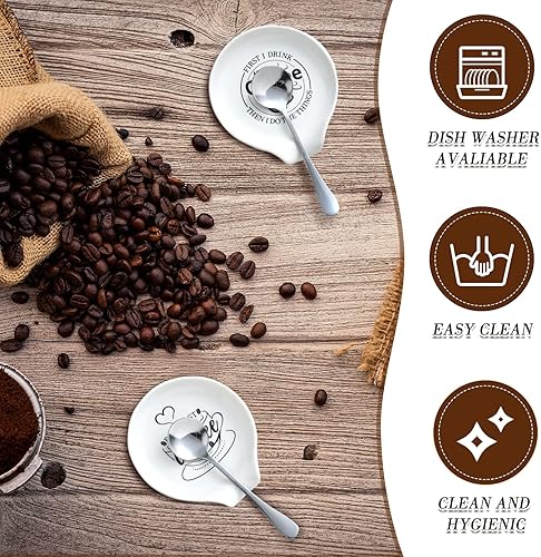 Miniatura 3 de 4 piezas de soporte para cucharas de café y cucharadita con cita divertida, soporte para cuchara de cerámica, para decoración de estación, estufa,